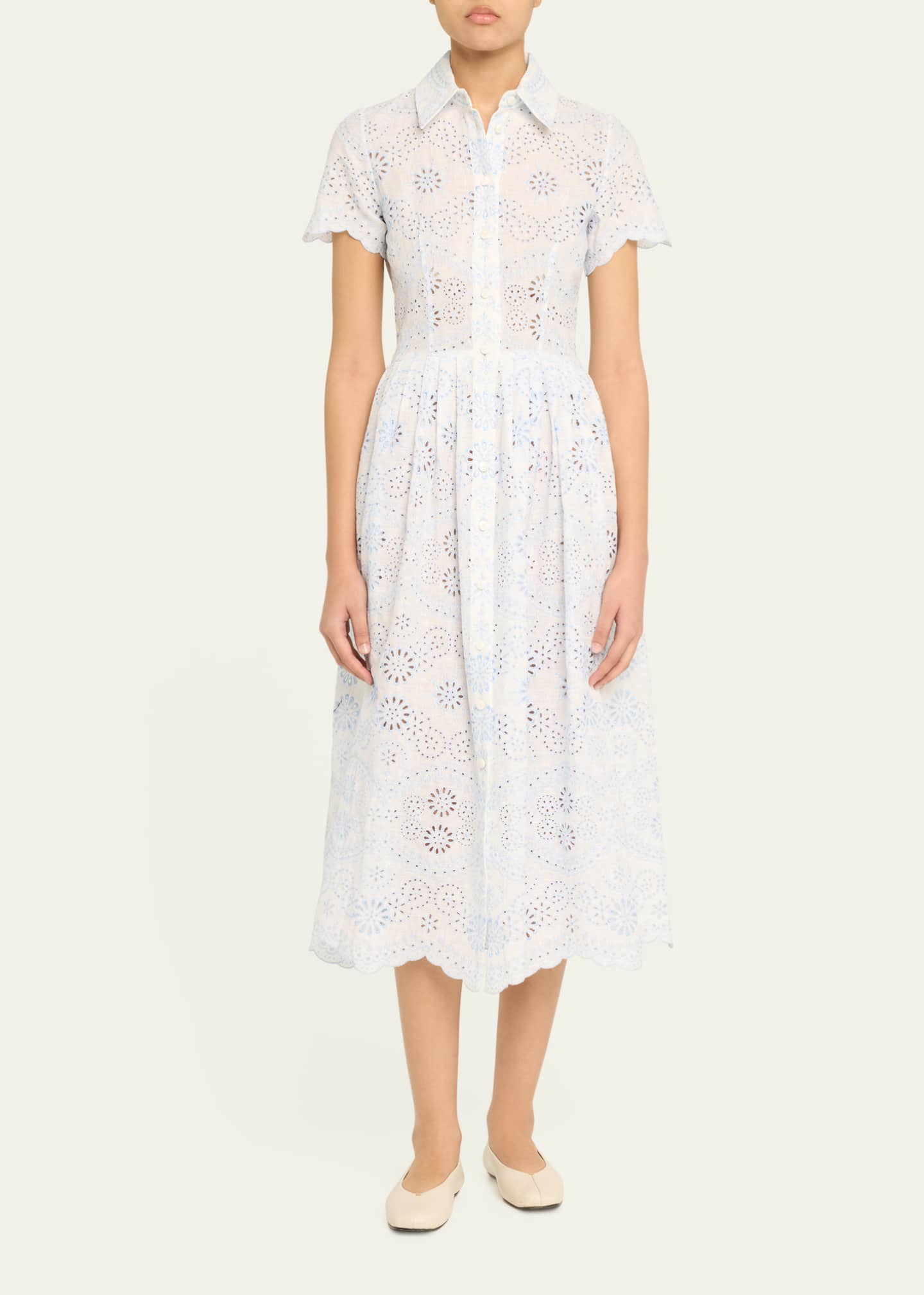 Nellie Eyelet-Embroidered Linen Midi Shirtdress - Thumbnail 2