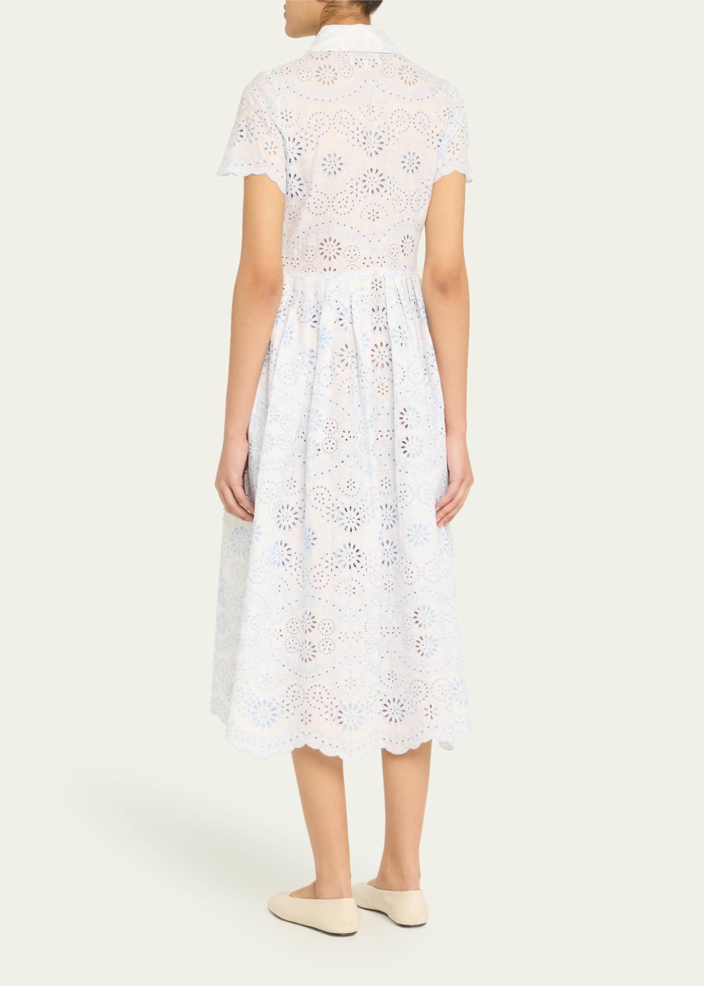Nellie Eyelet-Embroidered Linen Midi Shirtdress - Thumbnail 3