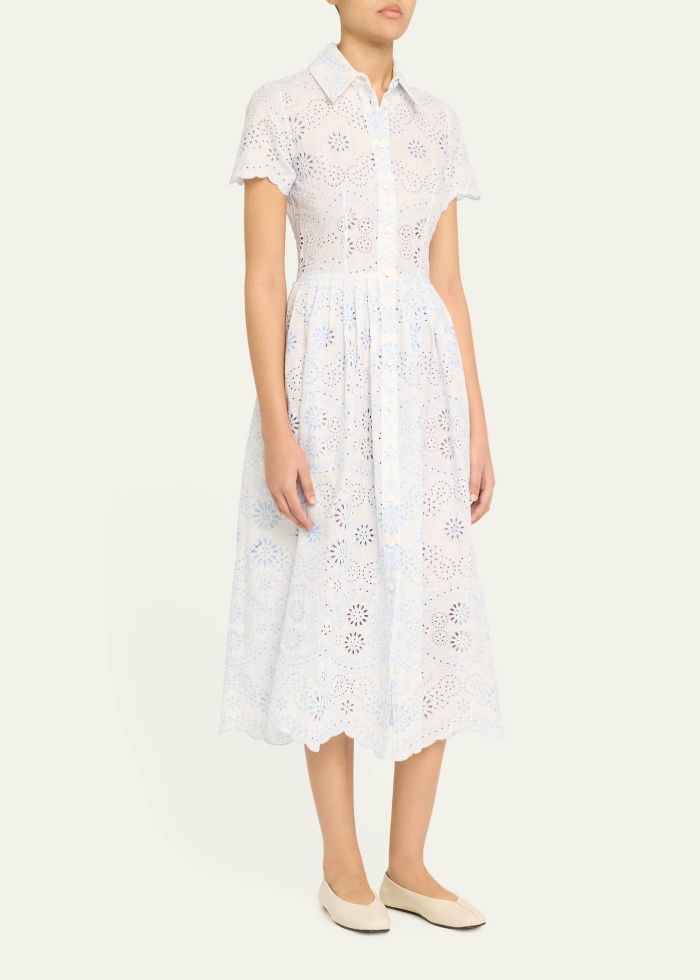Nellie Eyelet-Embroidered Linen Midi Shirtdress - Thumbnail 4