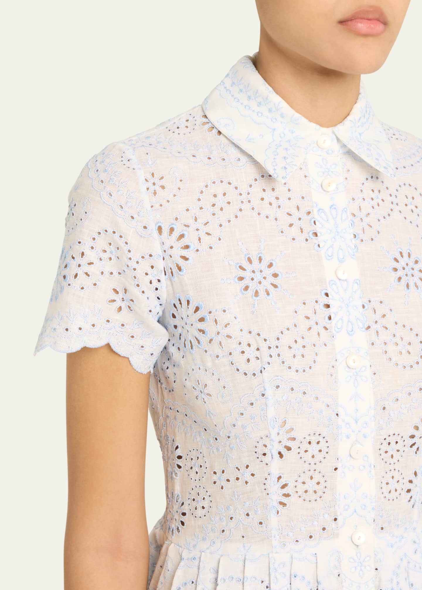 Nellie Eyelet-Embroidered Linen Midi Shirtdress - Thumbnail 5