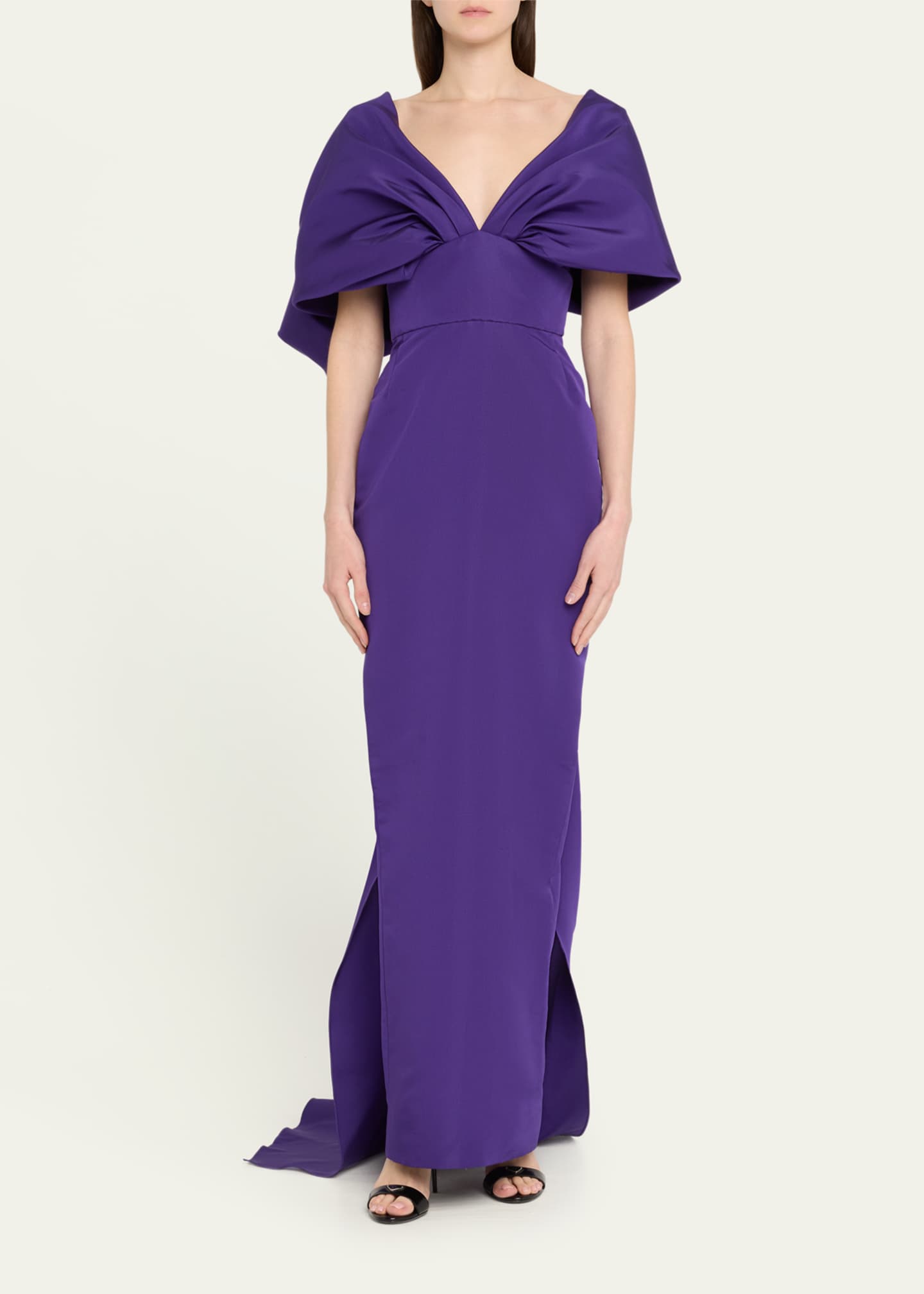 Marchesa Kimono-Sleeve Faille Column Gown with Train Image 2 of 5