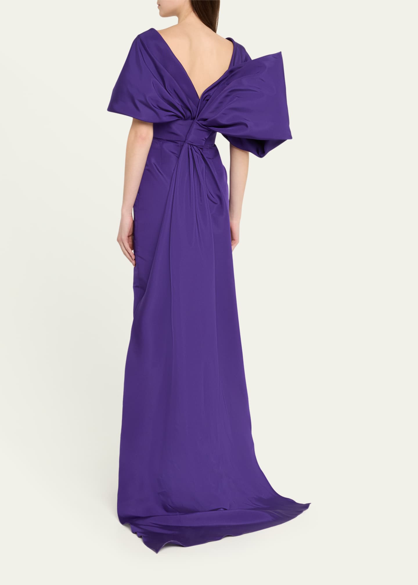 Marchesa Kimono-Sleeve Faille Column Gown with Train Image 3 of 5