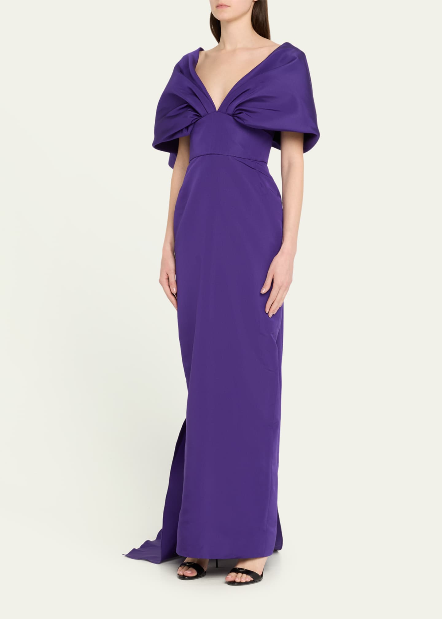 Marchesa Kimono-Sleeve Faille Column Gown with Train Image 4 of 5