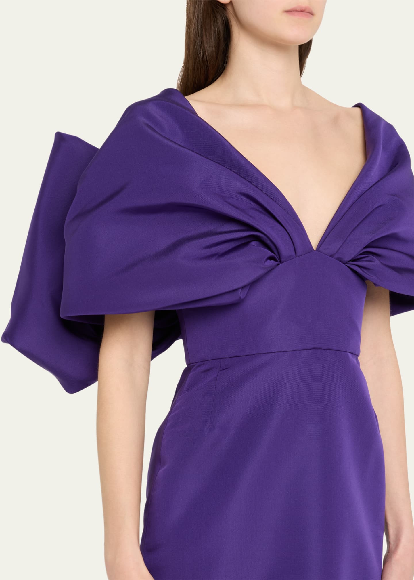 Marchesa Kimono-Sleeve Faille Column Gown with Train Image 5 of 5