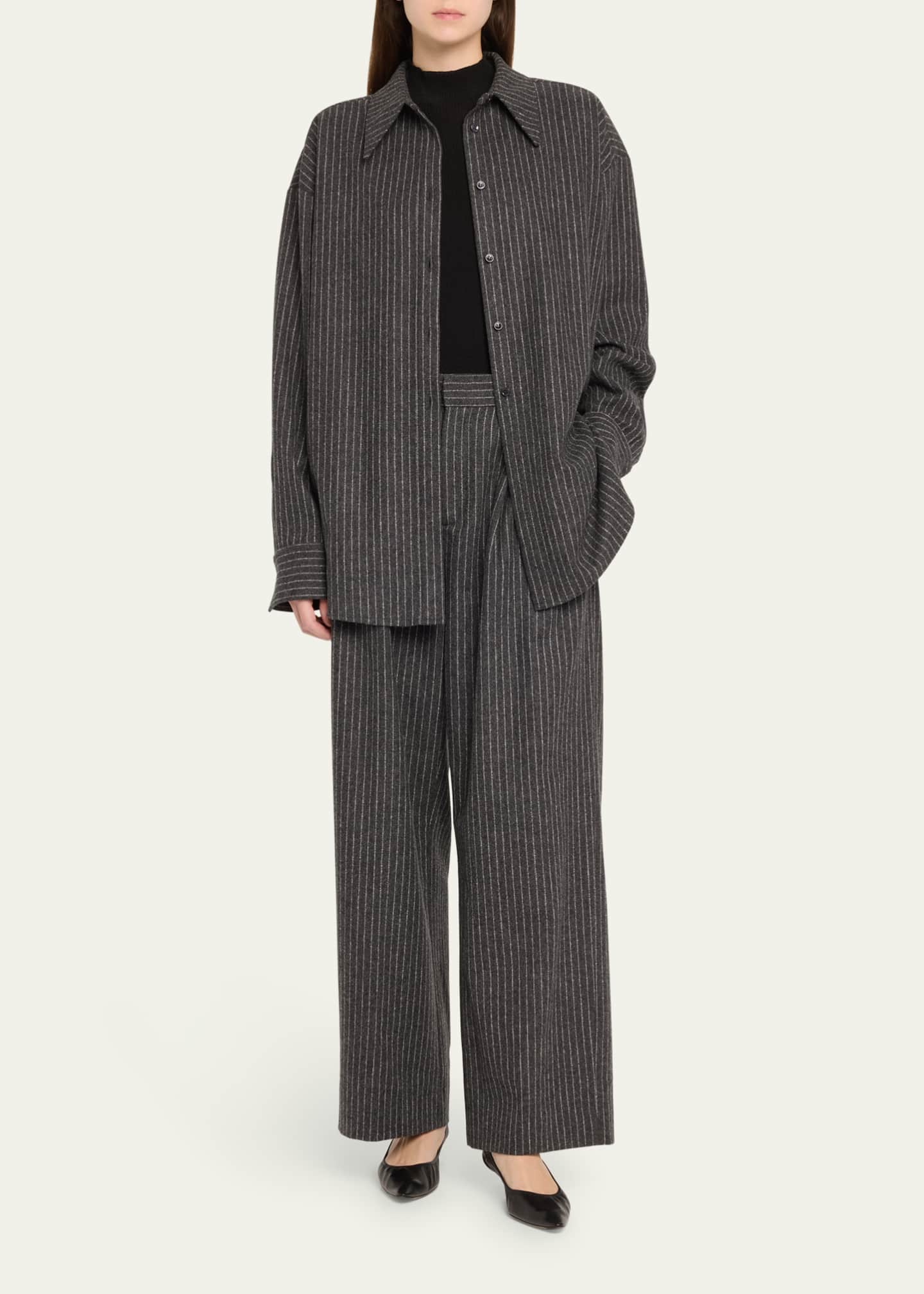 TEURN STUDIOS Pleated Pinstripe Relaxed-Fit Trousers Image 2 of 5
