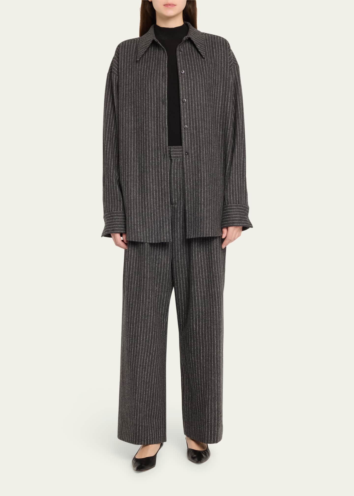TEURN STUDIOS Pinstripe Pointy Collar Overshirt Image 2 of 5