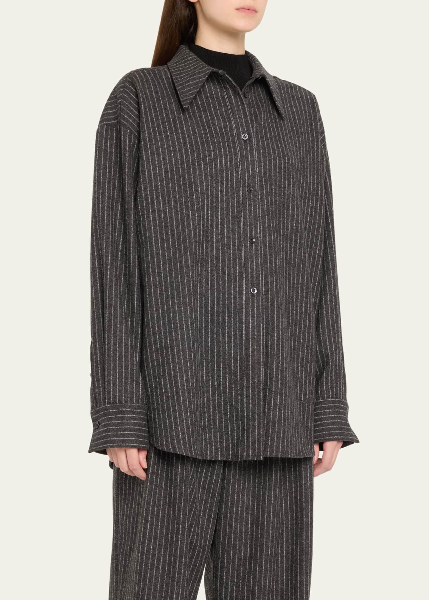 TEURN STUDIOS Pinstripe Pointy Collar Overshirt Image 4 of 5