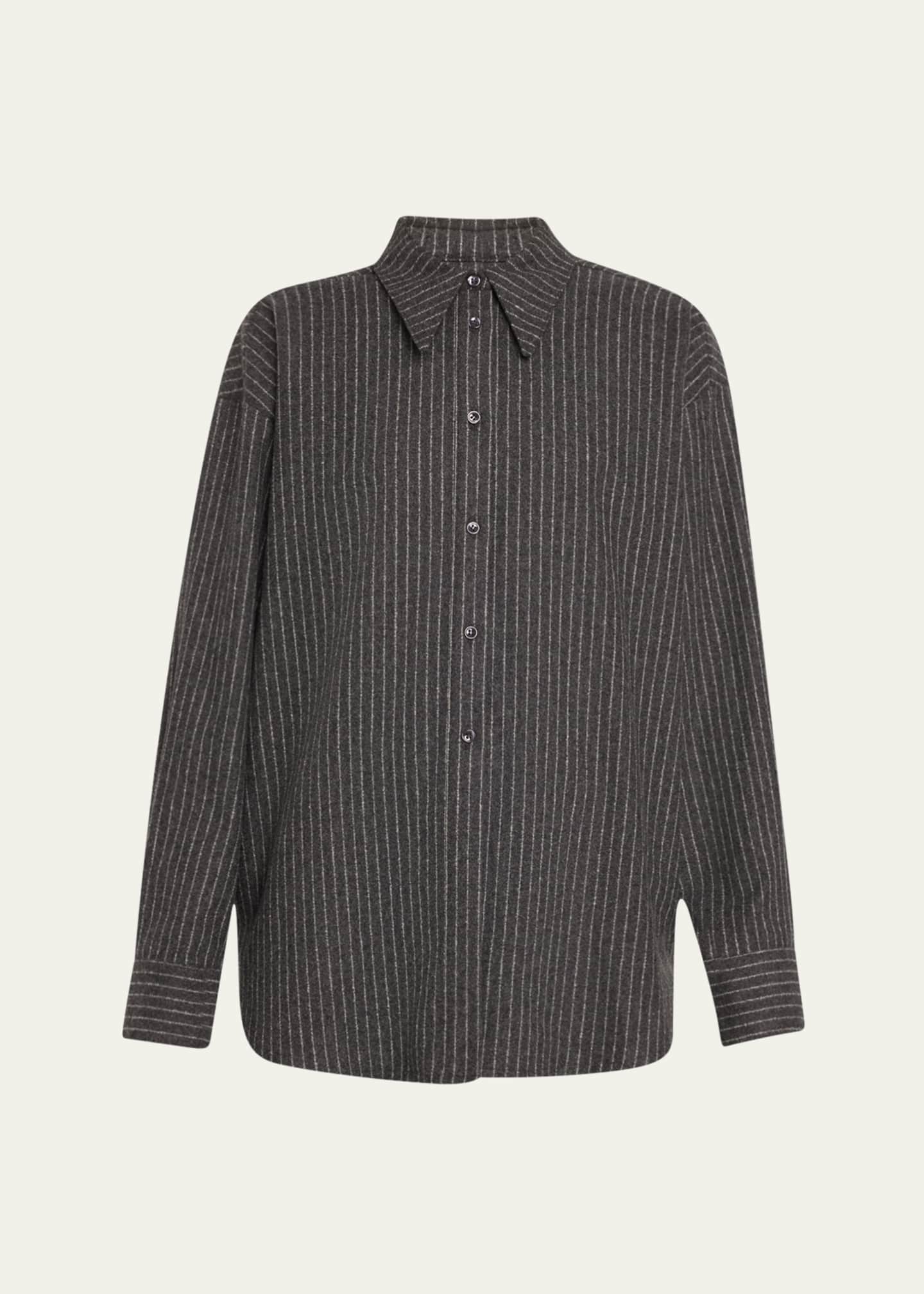 TEURN STUDIOS Pinstripe Pointy Collar Overshirt Image 1 of 5