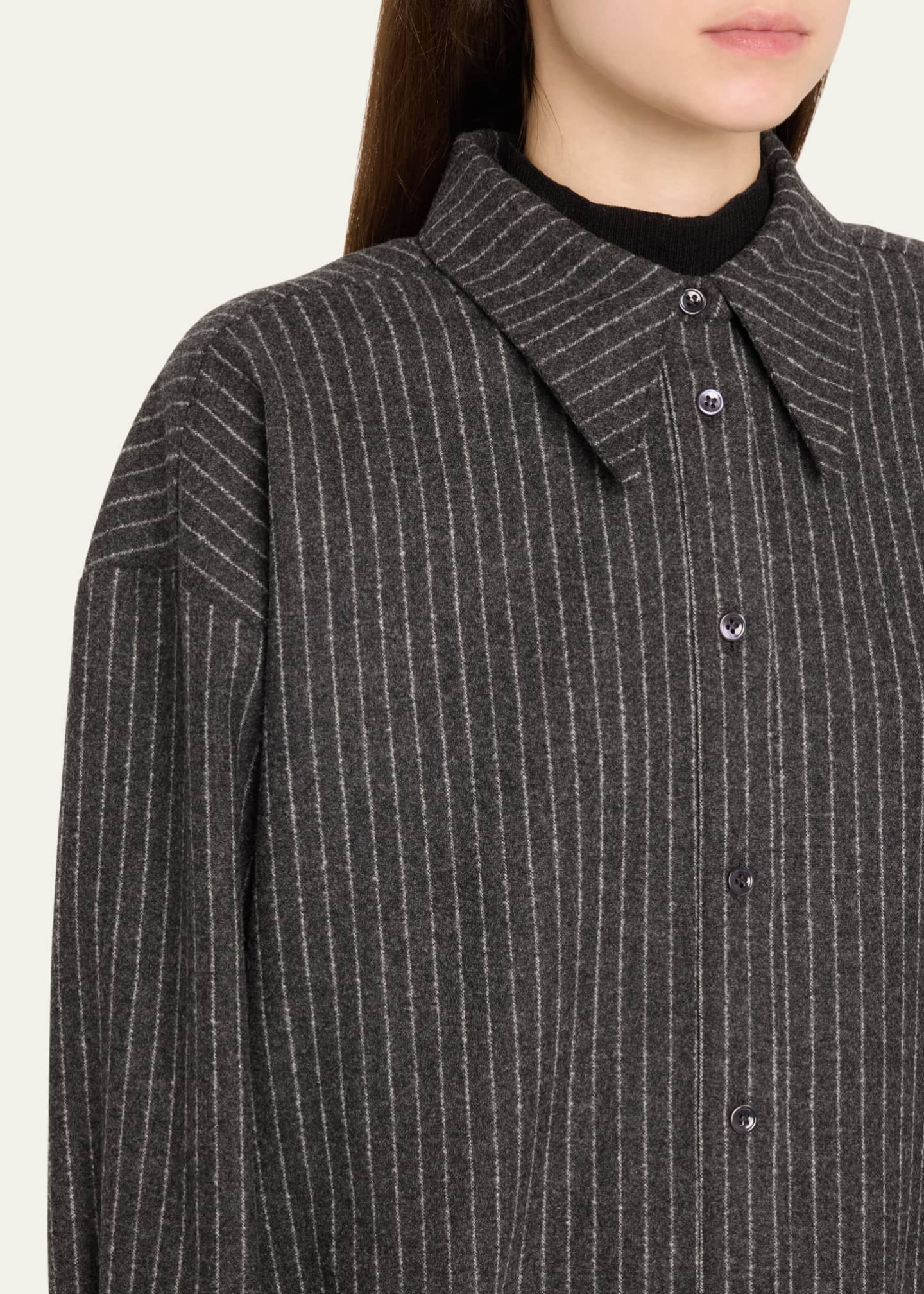 TEURN STUDIOS Pinstripe Pointy Collar Overshirt Image 5 of 5