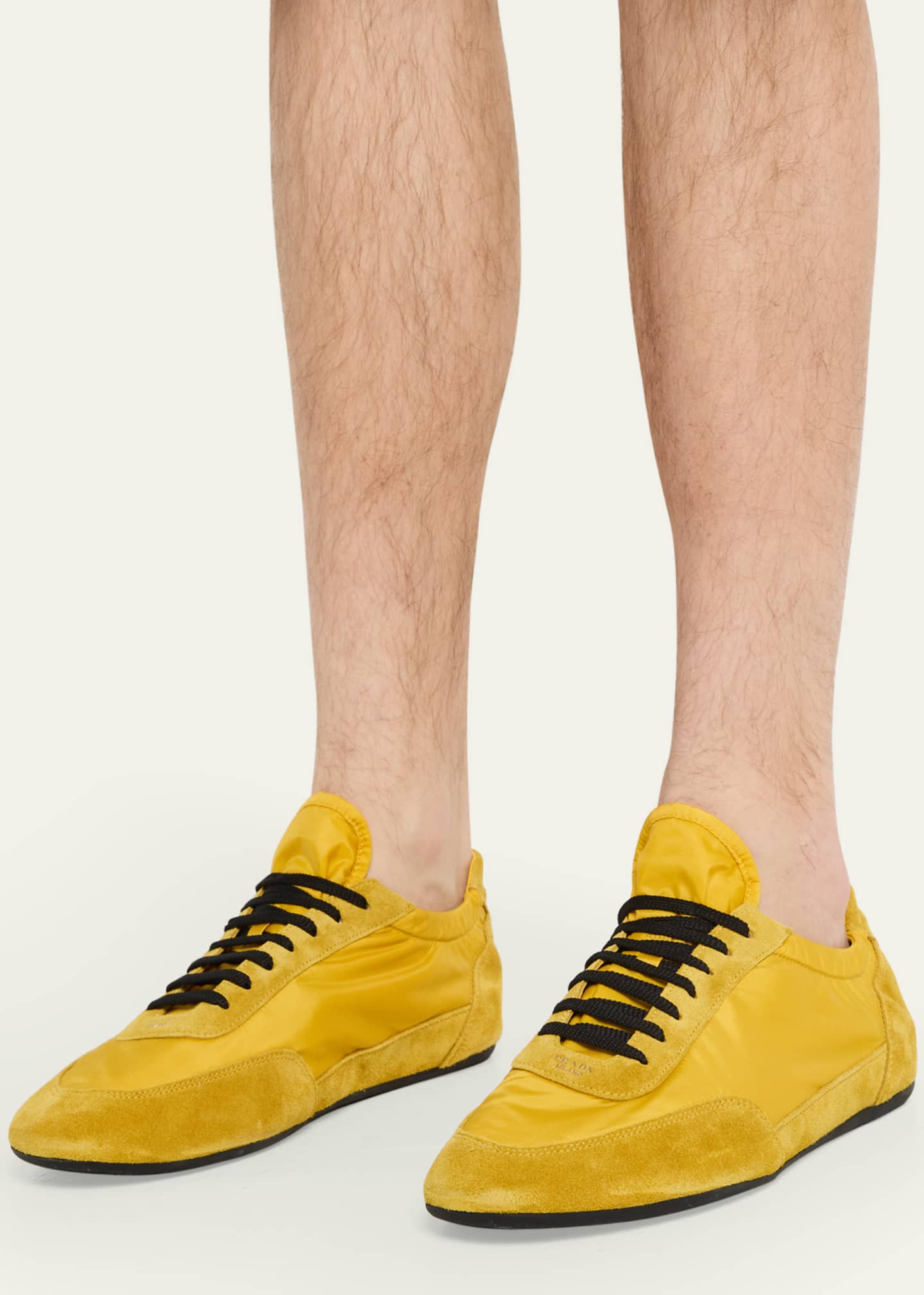 Prada Men's Collapse Nylon and Suede Low-Top Sneakers Image 2 of 6