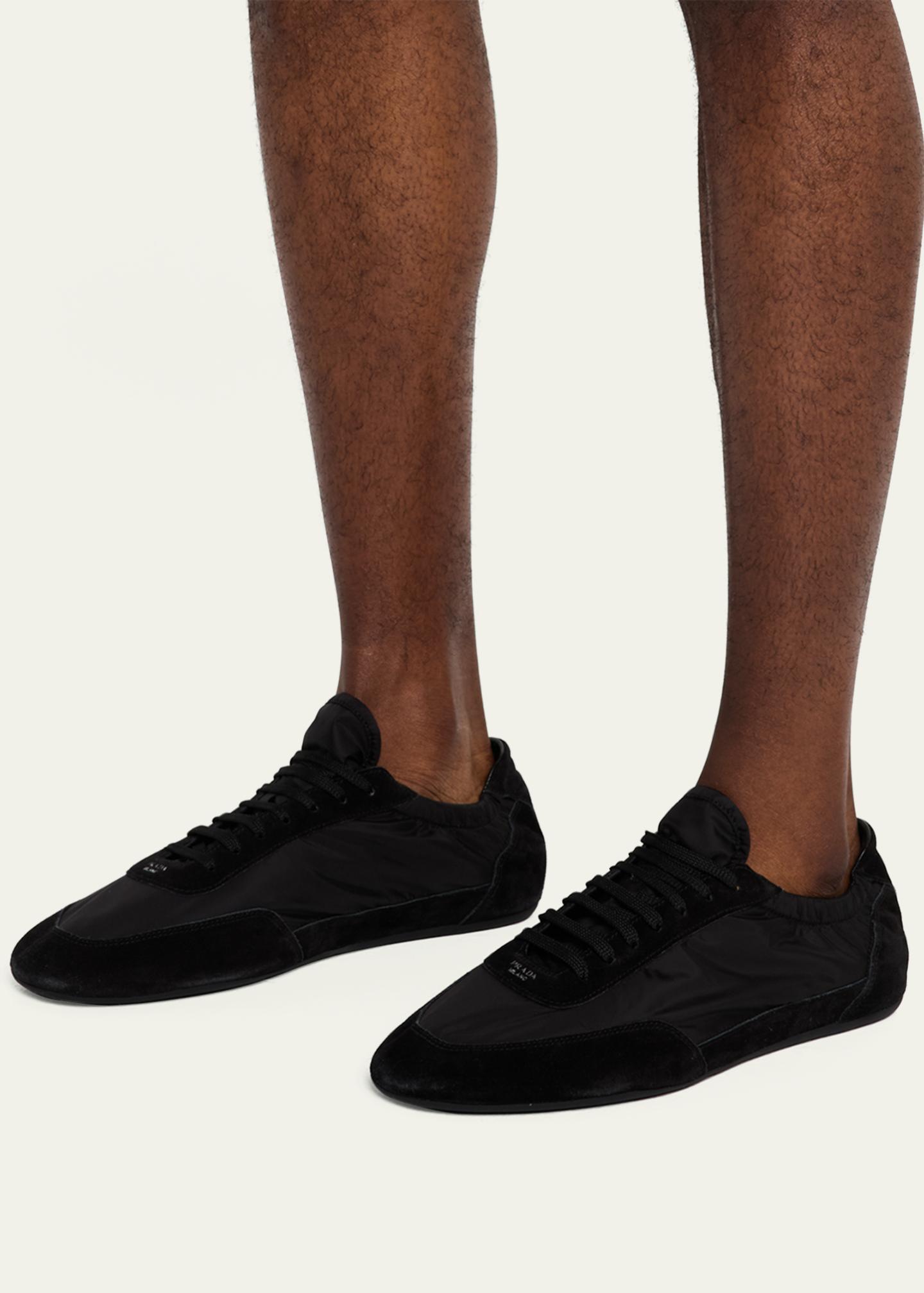 Prada Men's Collapse Nylon and Suede Low-Top Sneakers - Bergdorf Goodman