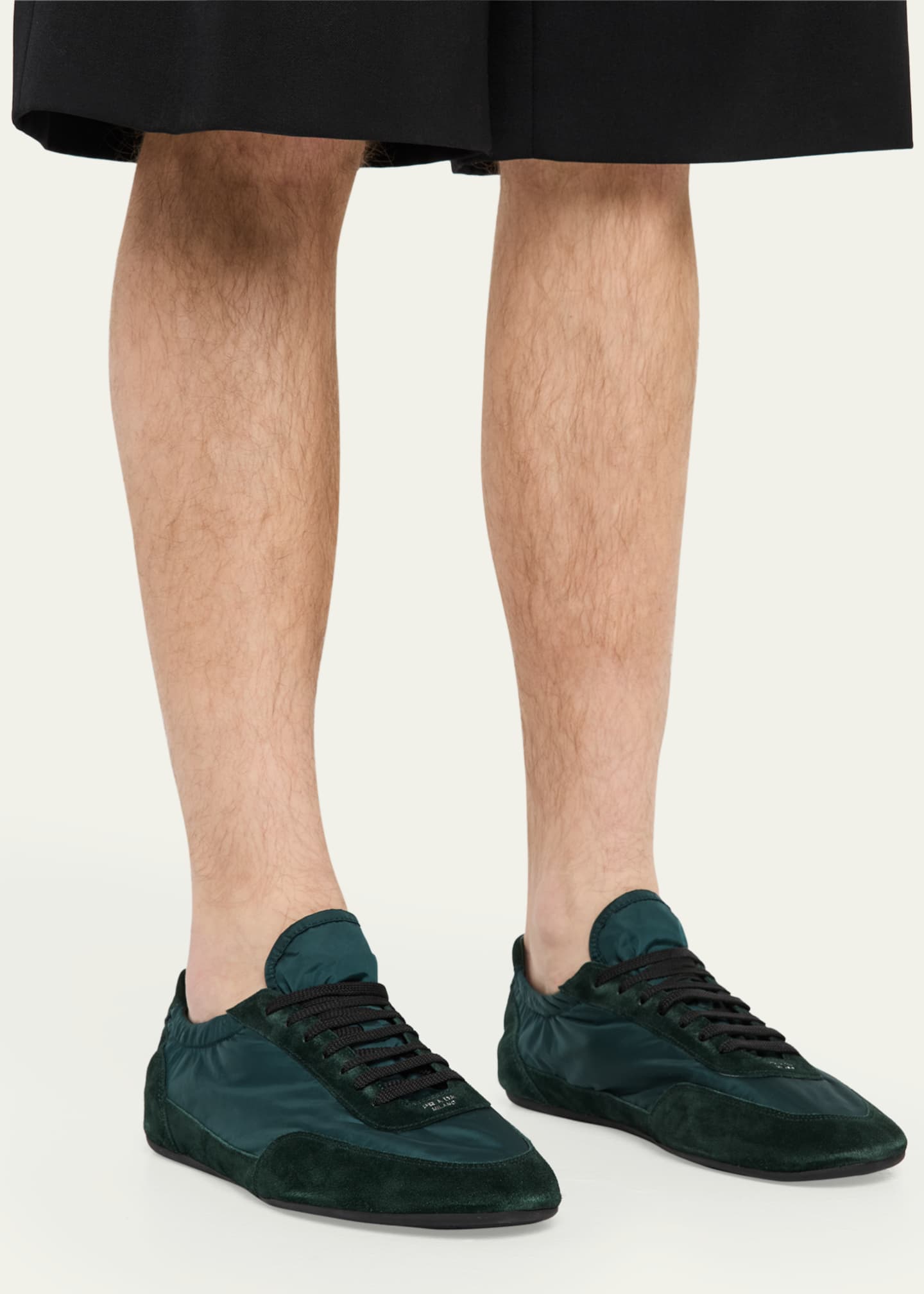 Prada Men's Collapse Nylon and Suede Low-Top Sneakers Image 2 of 5
