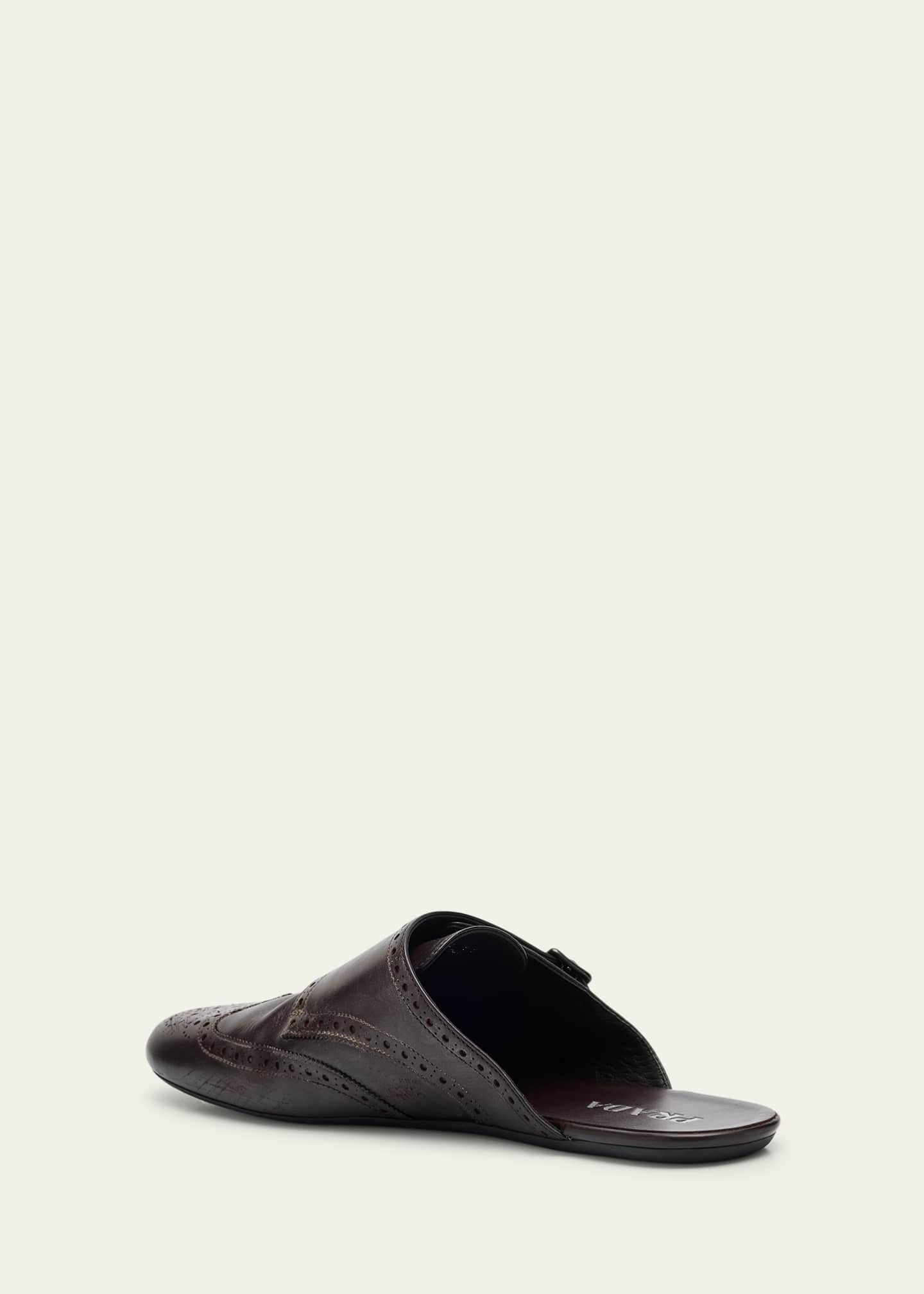 Prada Men's Shuffle Leather Double-Monk Strap Mules Image 4 of 6