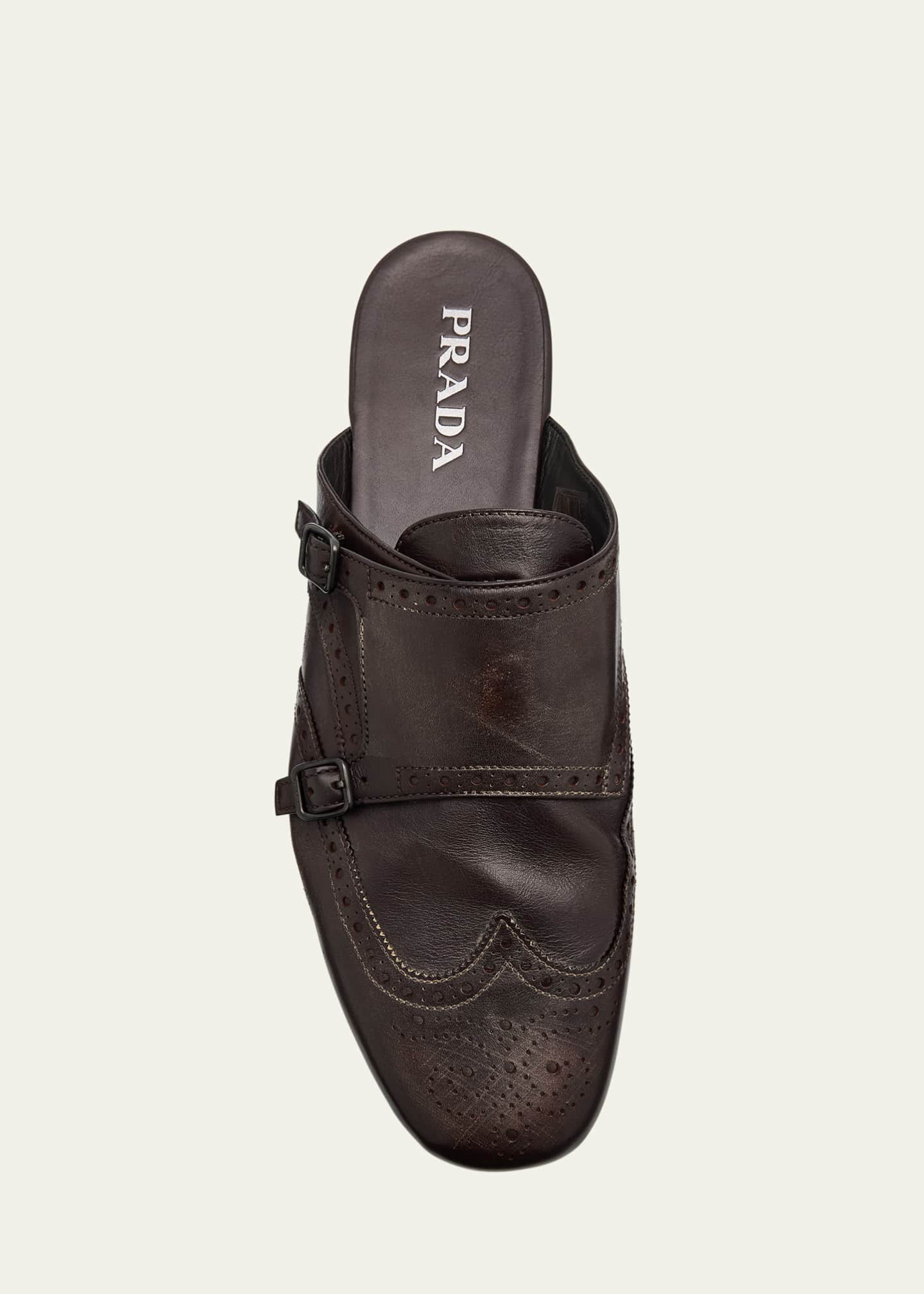 Prada Men's Shuffle Leather Double-Monk Strap Mules Image 6 of 6