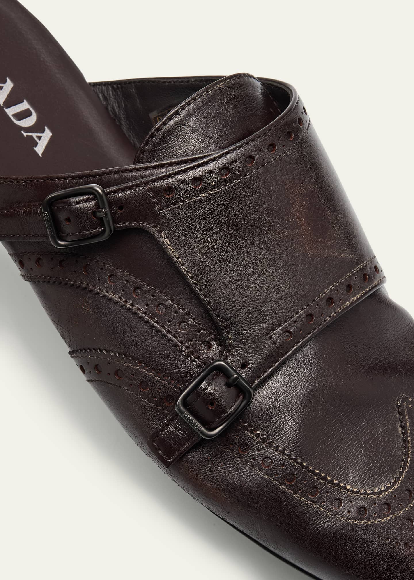 Prada Men's Shuffle Leather Double-Monk Strap Mules Image 5 of 6
