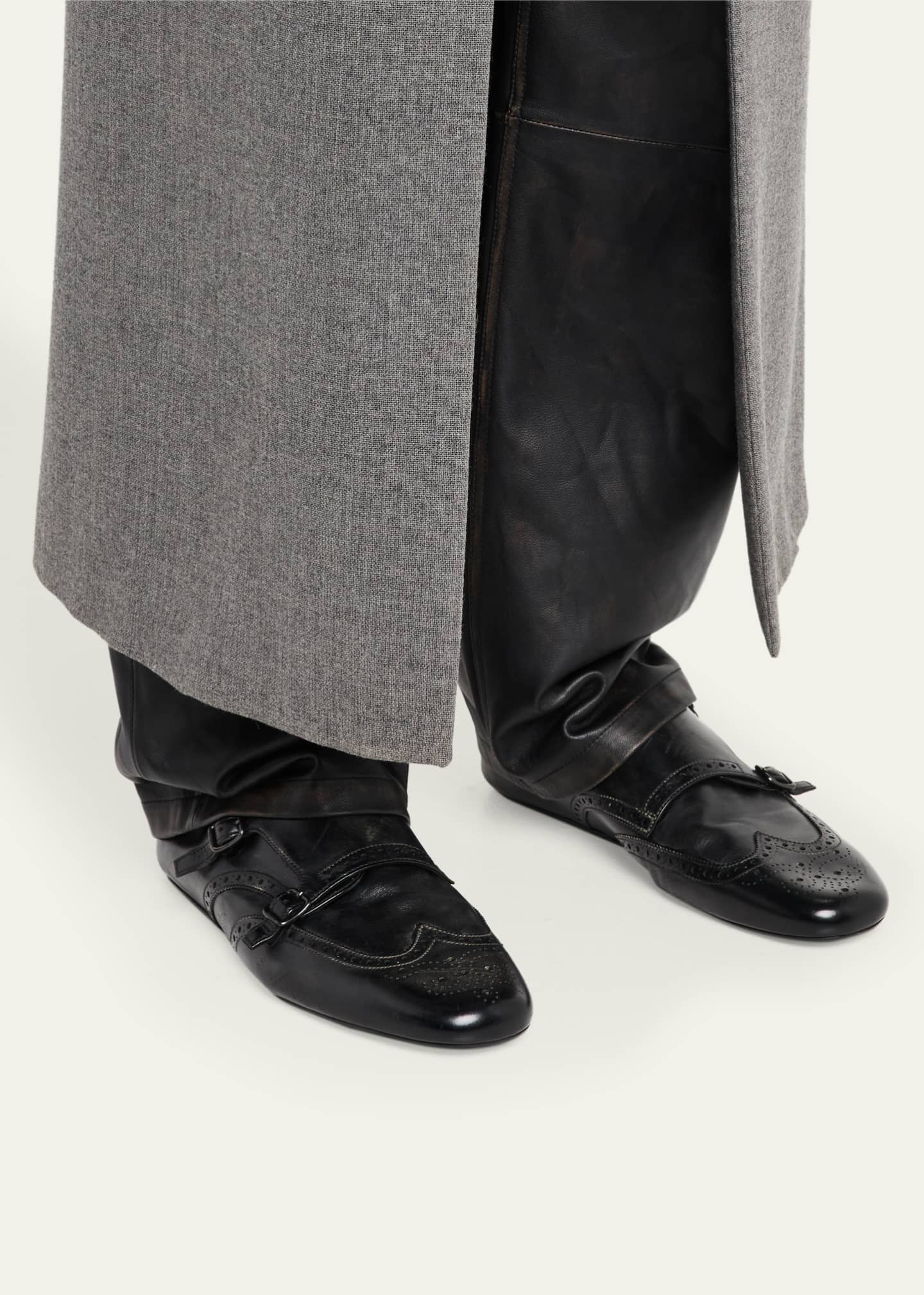 Prada Men's Shuffle Brogue Leather Double-Monk Strap Loafers Image 2 of 6