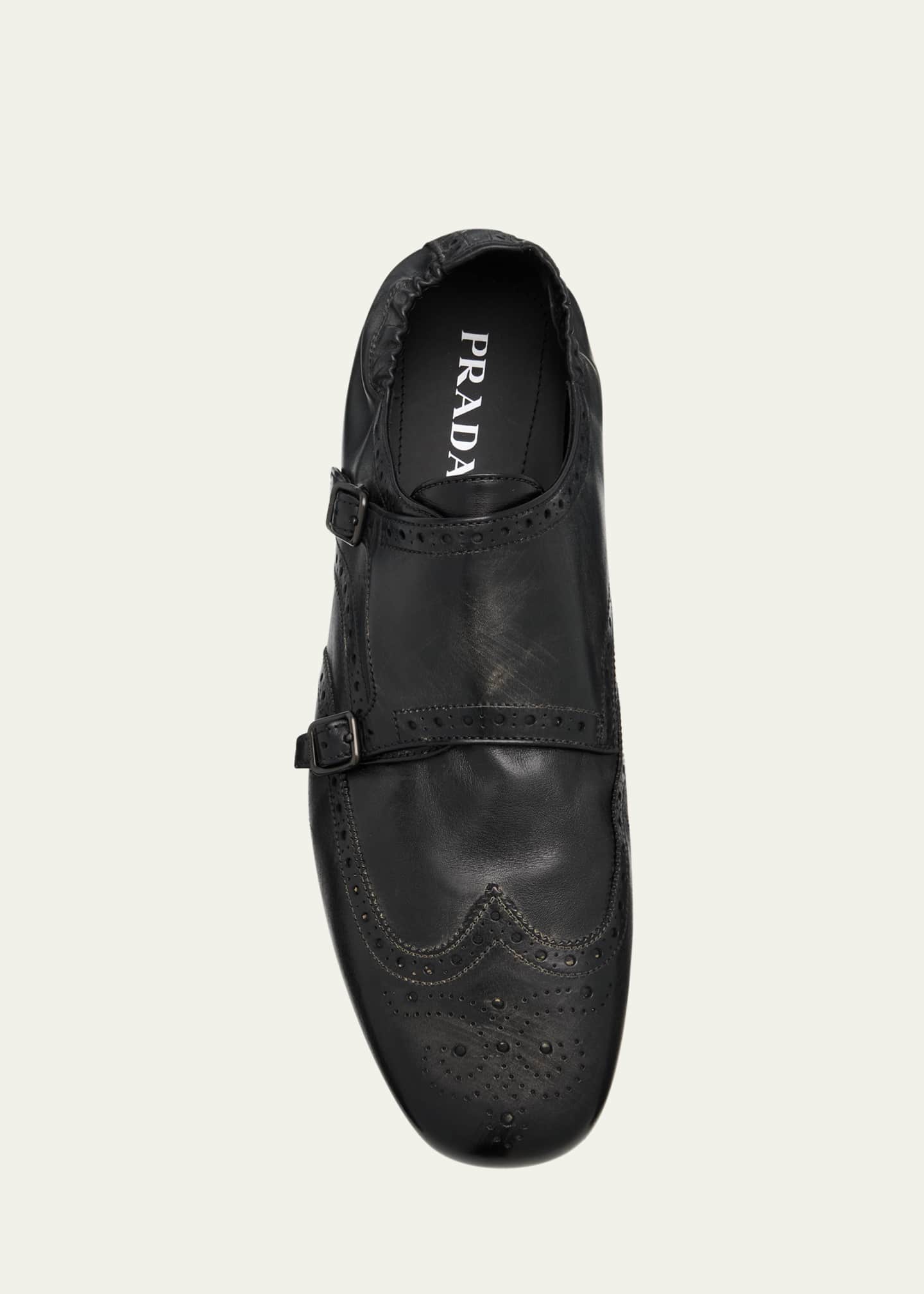Prada Men's Shuffle Brogue Leather Double-Monk Strap Loafers Image 6 of 6