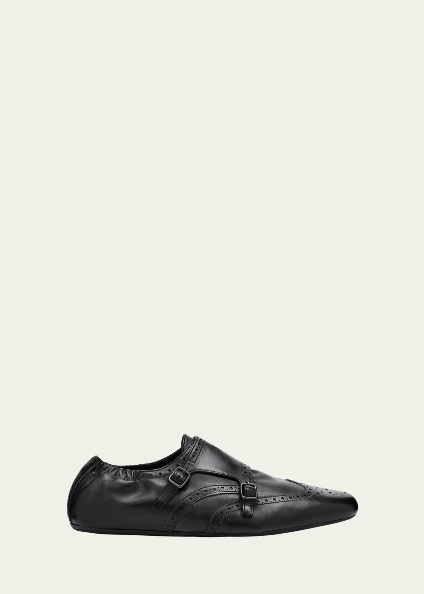 Prada Men's Shuffle Brogue Leather Double-Monk Strap Loafers Image 1 of 6