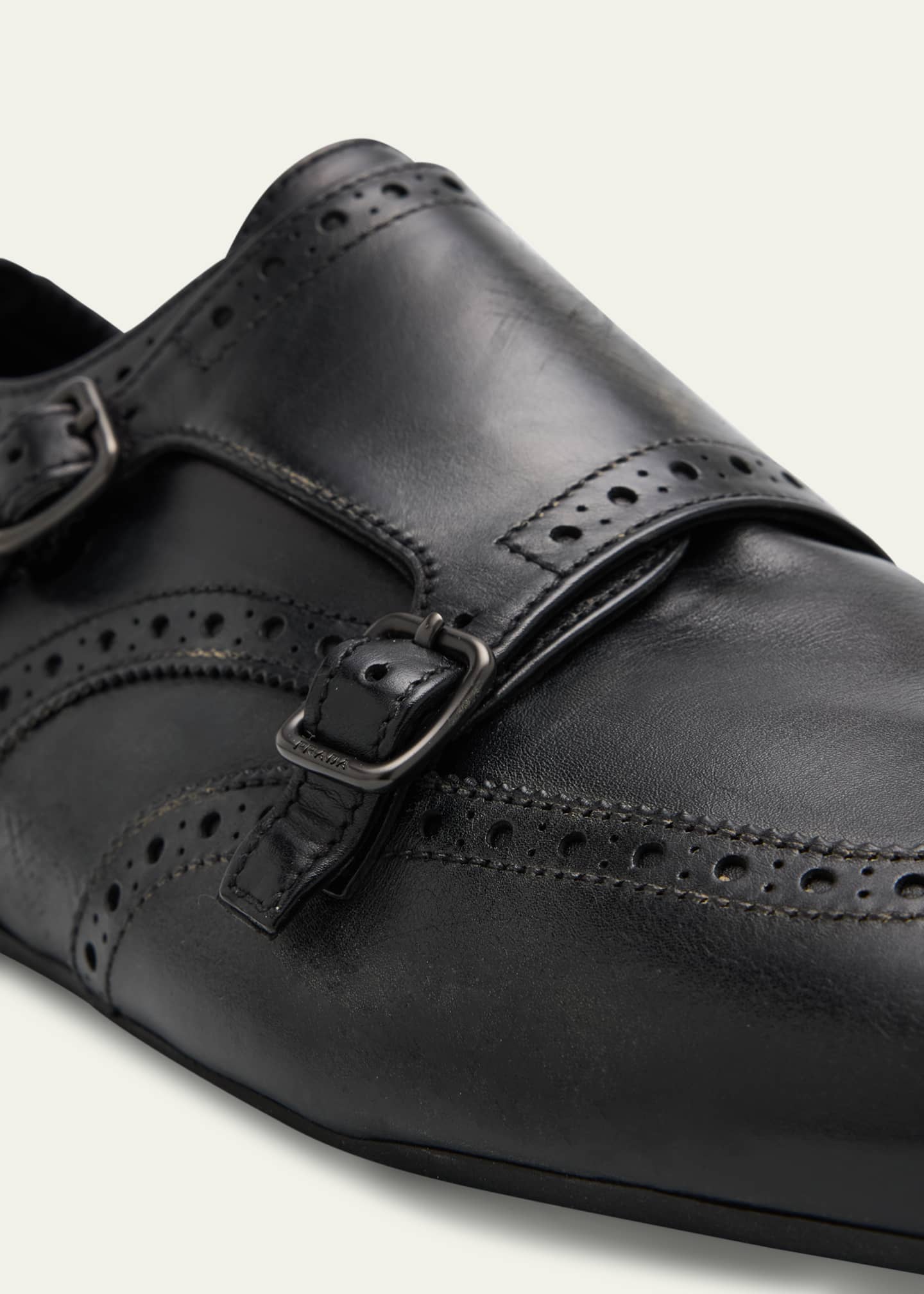 Prada Men's Shuffle Brogue Leather Double-Monk Strap Loafers Image 5 of 6