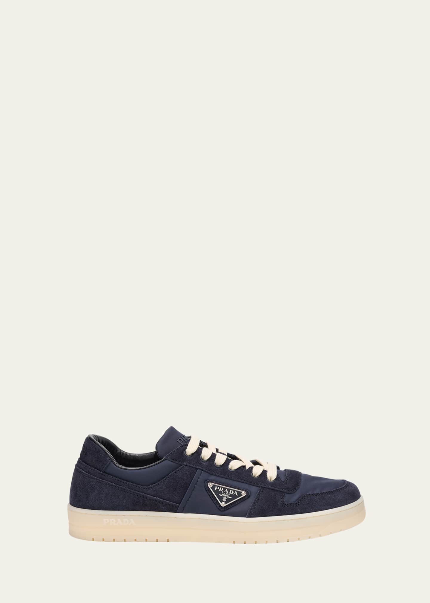 Prada Men's Downtown Nylon and Suede Low-Top Sneakers Image 1 of 4