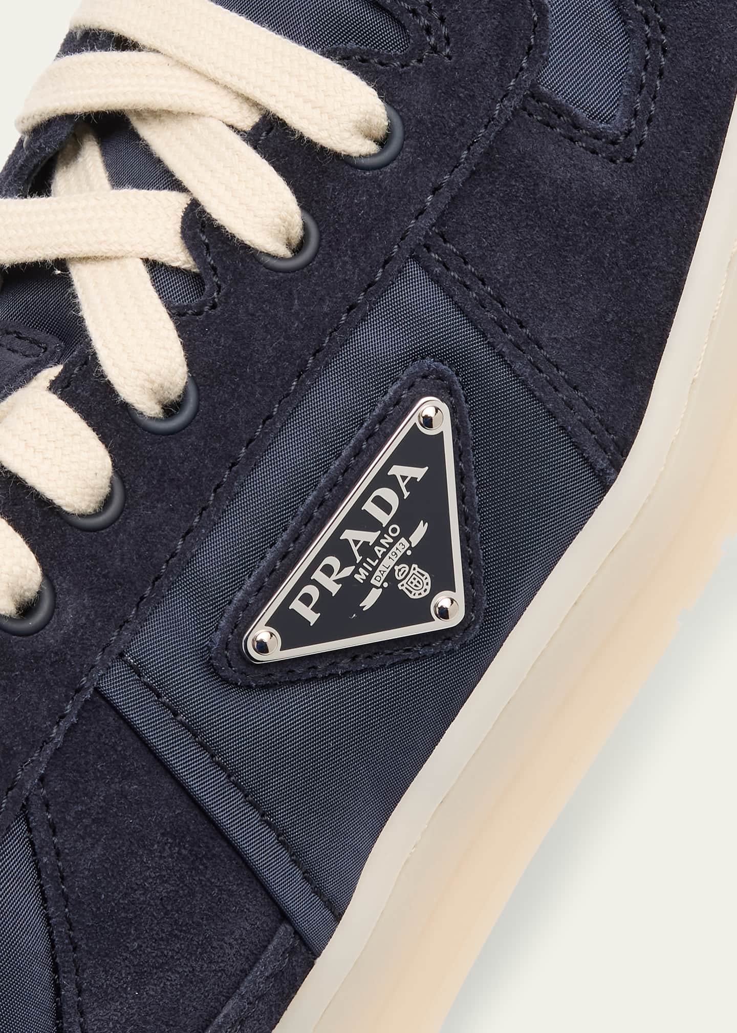 Prada Men's Downtown Nylon and Suede Low-Top Sneakers Image 3 of 4