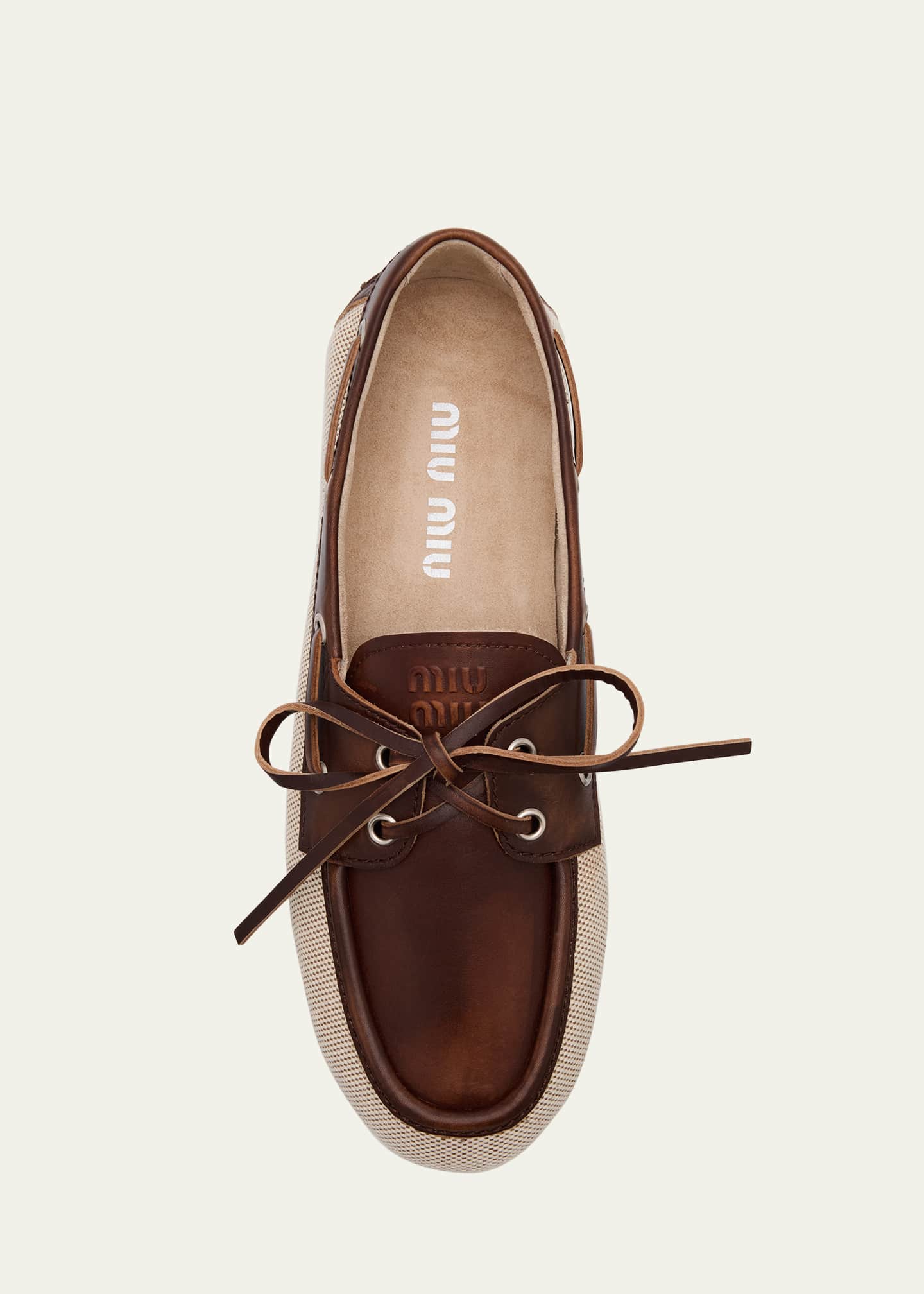 Miu Miu Bow Canvas Leather Boat Shoes Image 6 of 6