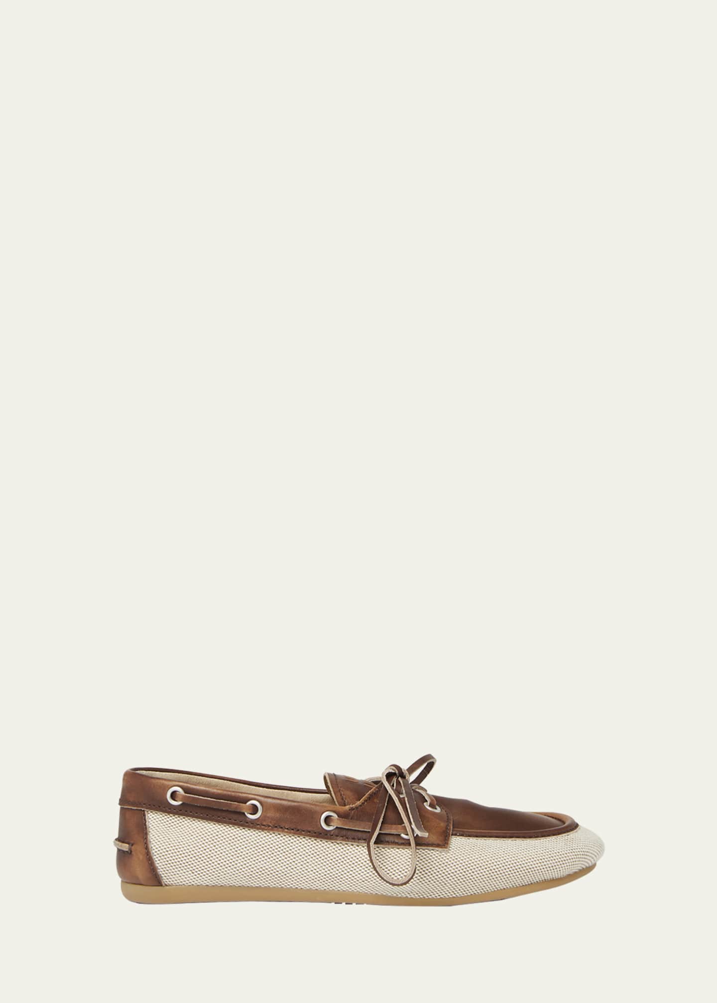 Miu Miu Bow Canvas Leather Boat Shoes Image 1 of 6