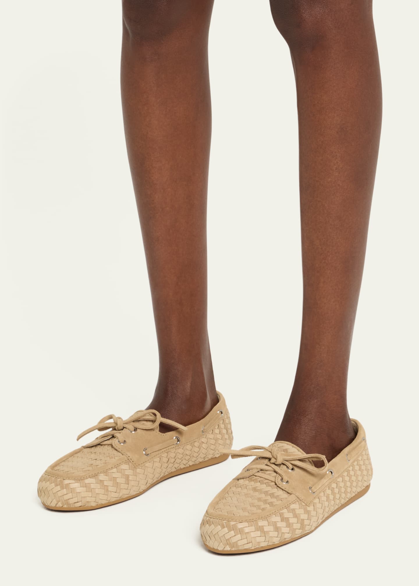Miu Miu Bow Woven Suede & Leather Boat Shoes Image 2 of 6