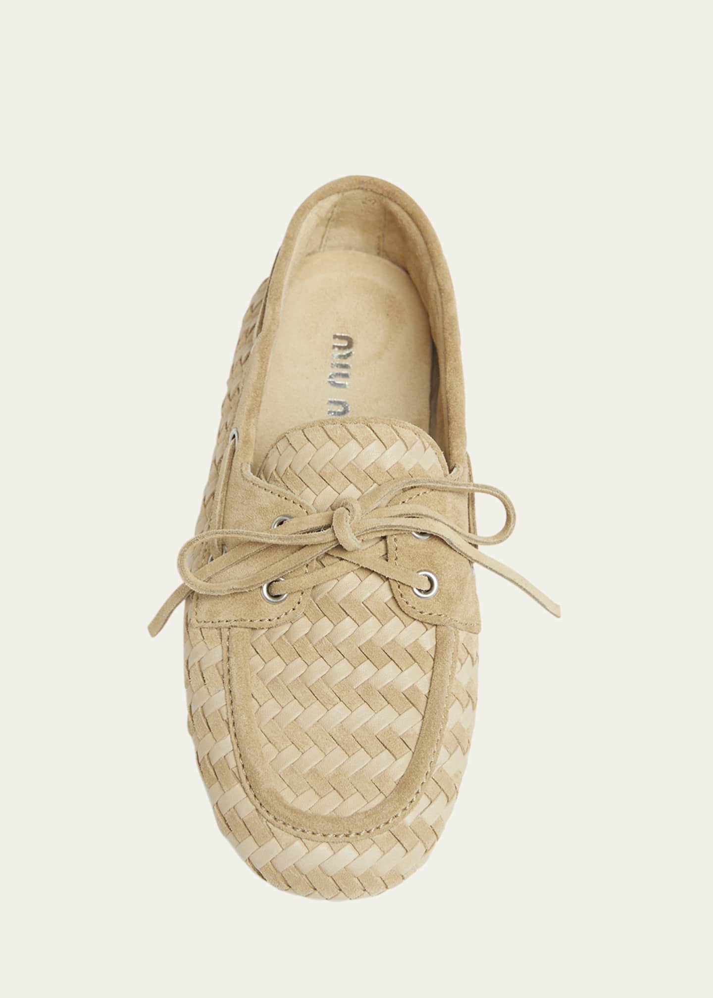 Miu Miu Bow Woven Suede & Leather Boat Shoes Image 6 of 6