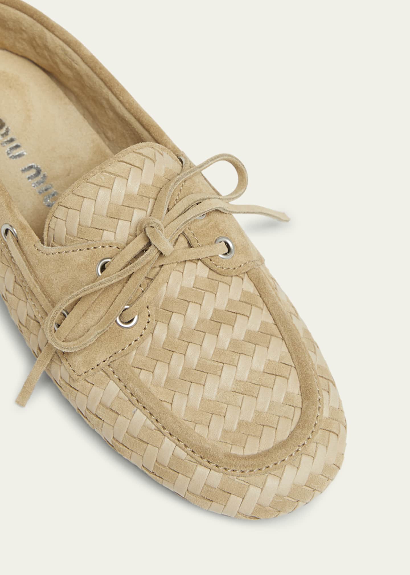 Miu Miu Bow Woven Suede & Leather Boat Shoes Image 5 of 6