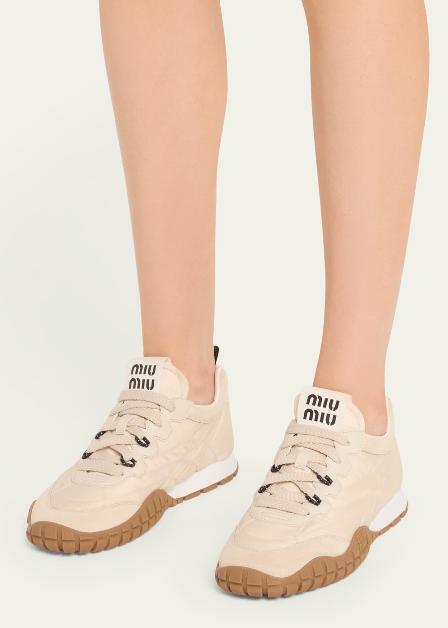 Miu Miu Low-Top Nylon & Leather Sneakers Image 2 of 6