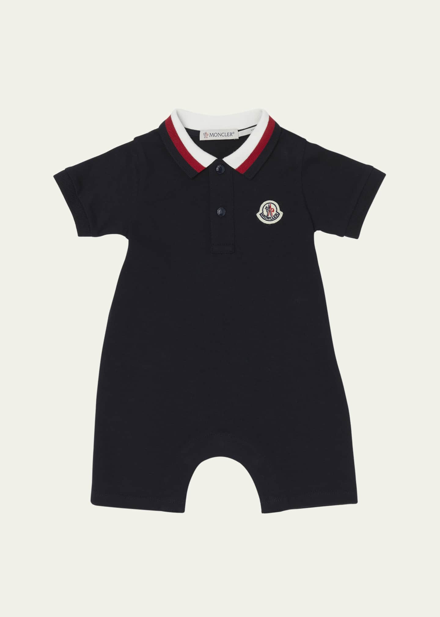 Moncler Boy's Pique Polo Playsuit, Size Newborn-24M Image 1 of 3