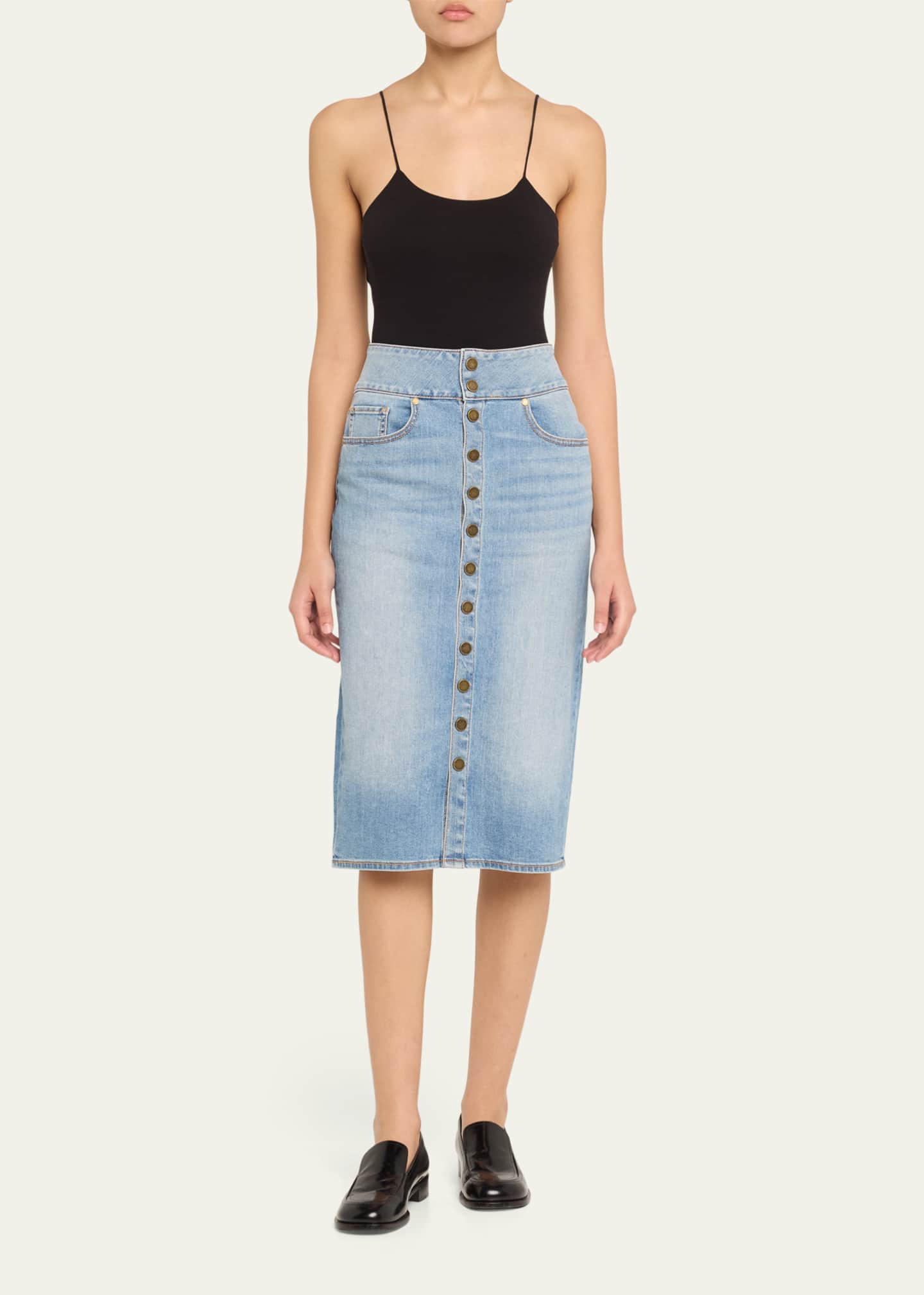 Ramy Brook Karter Denim Knee-Length Skirt Image 2 of 5
