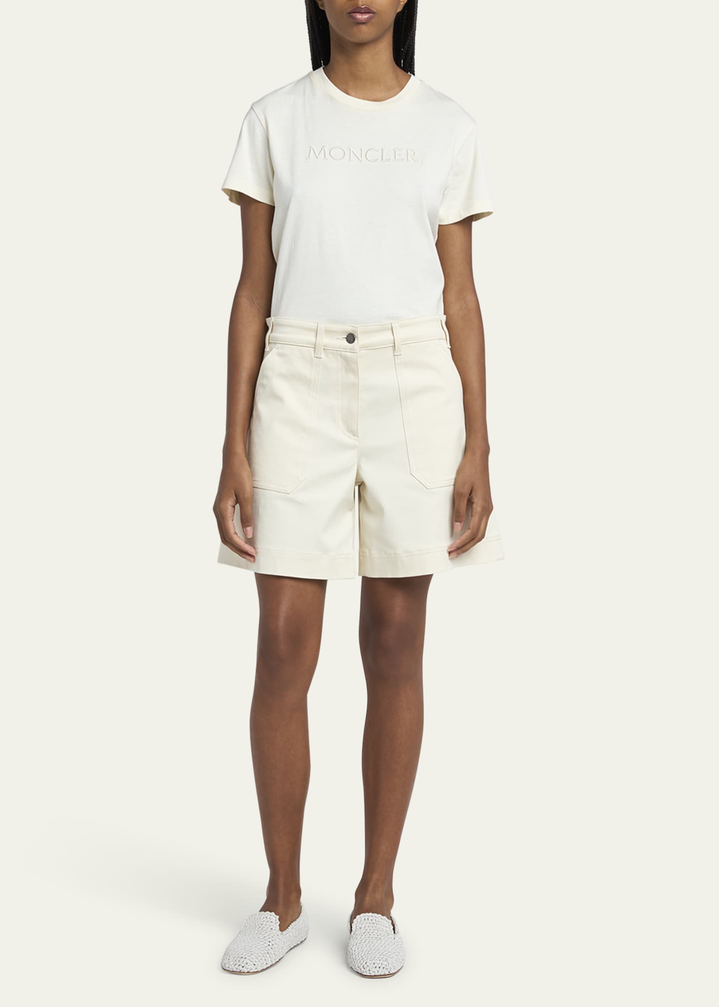 Moncler High-Rise Cotton Twill Shorts Image 2 of 5