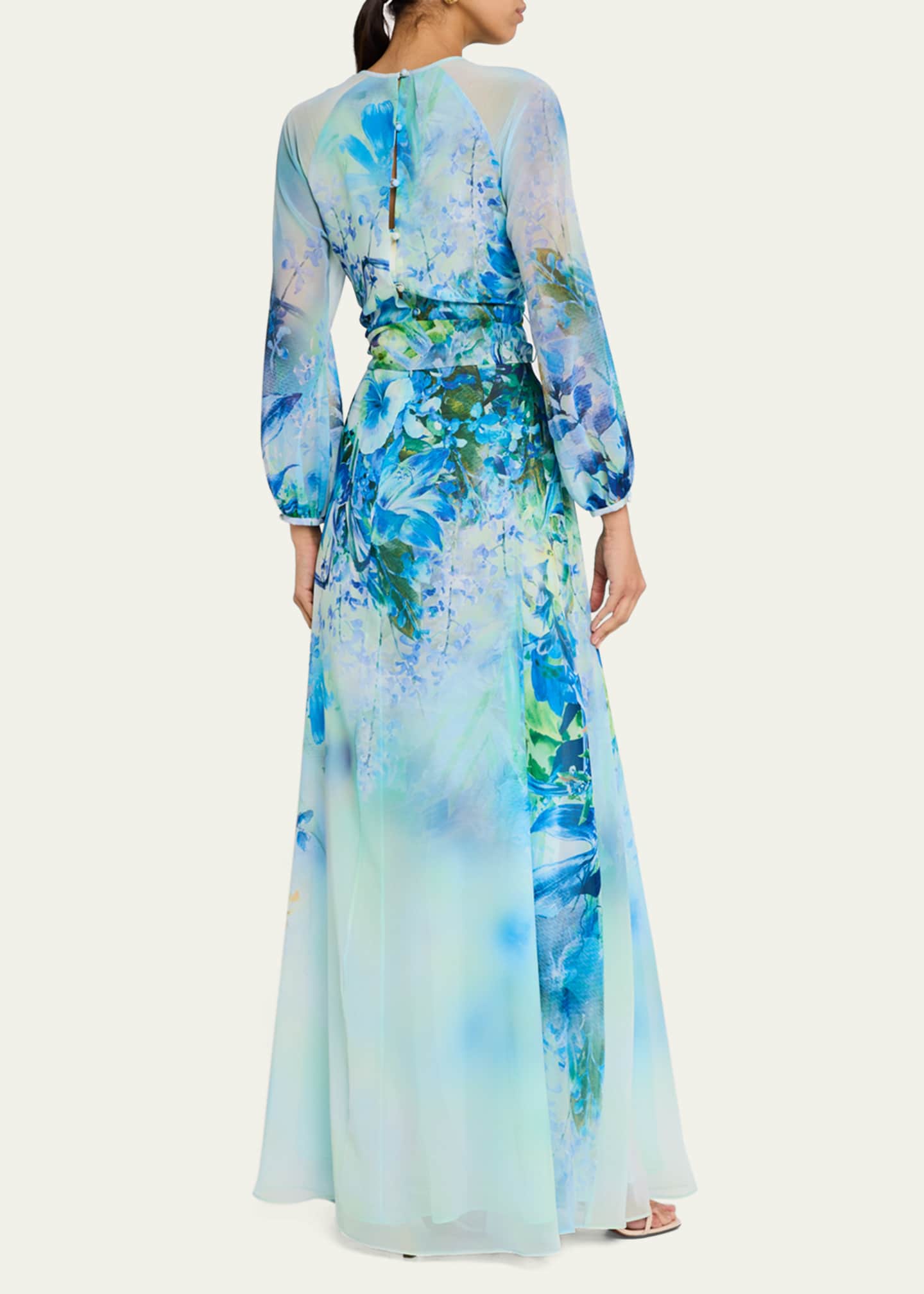 Rickie Freeman for Teri Jon Floral-Print Chiffon Gown Image 3 of 5