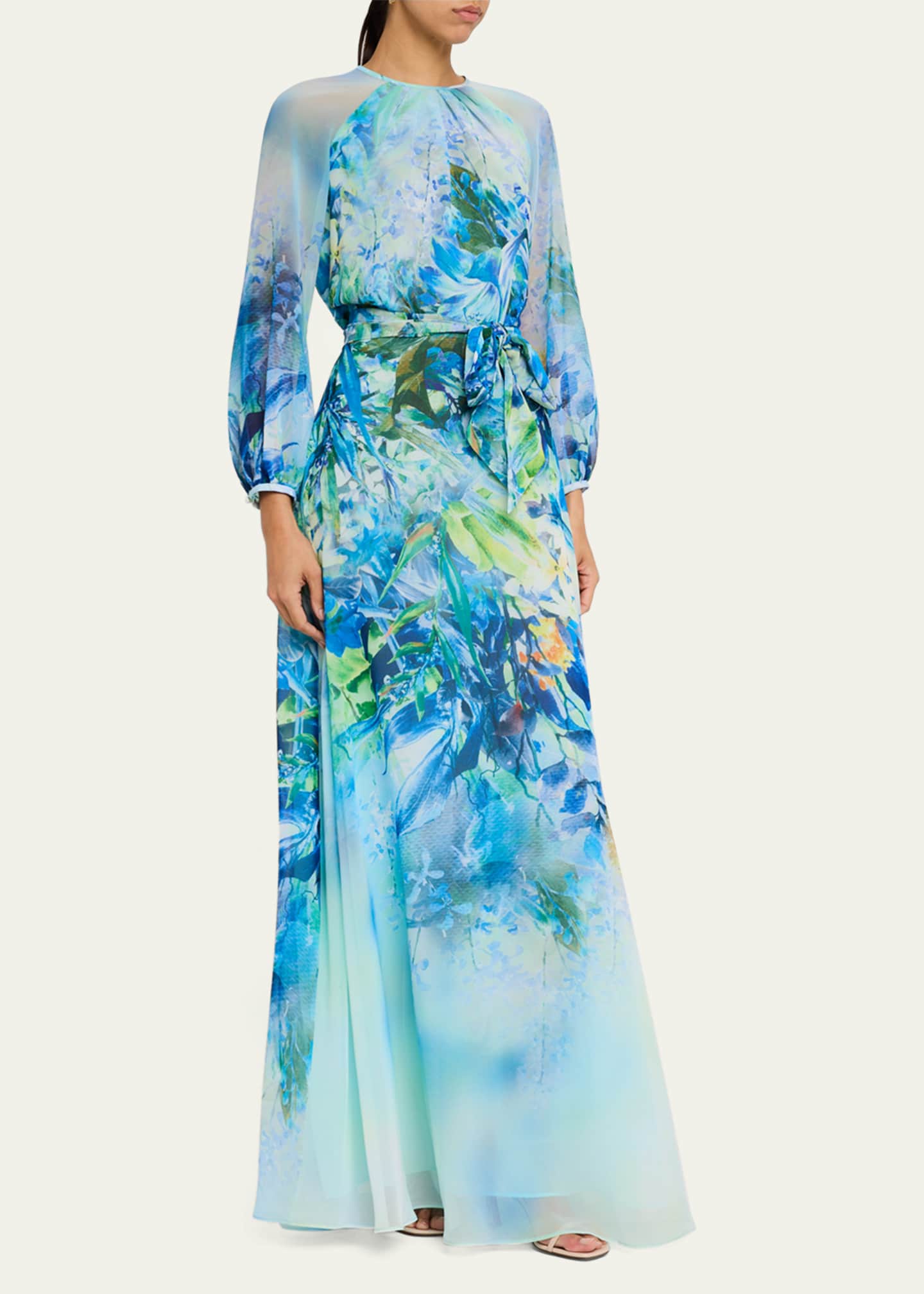 Rickie Freeman for Teri Jon Floral-Print Chiffon Gown Image 4 of 5
