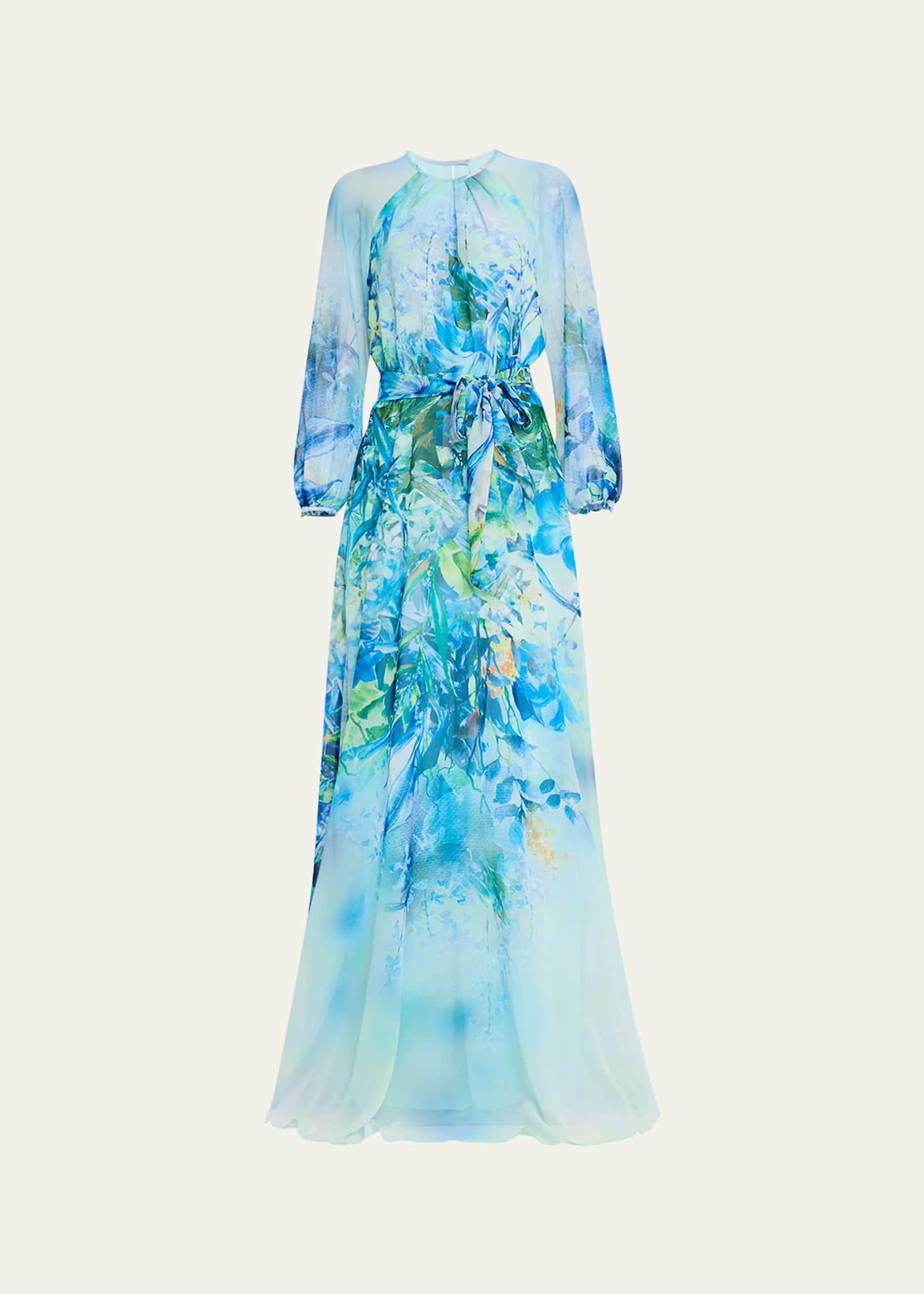 Rickie Freeman for Teri Jon Floral-Print Chiffon Gown Image 1 of 5
