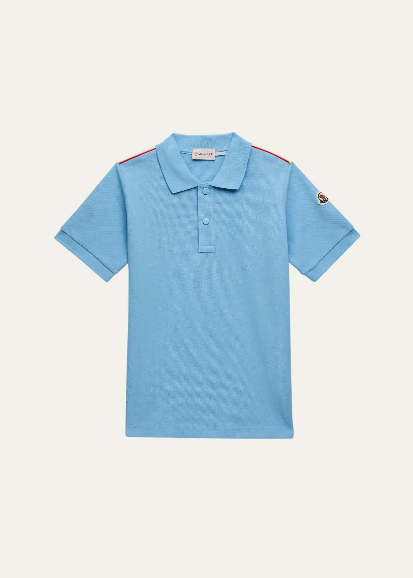 Moncler Boy's Tri-Stripe Pique Polo Shirt, Size 4-10 Image 1 of 3