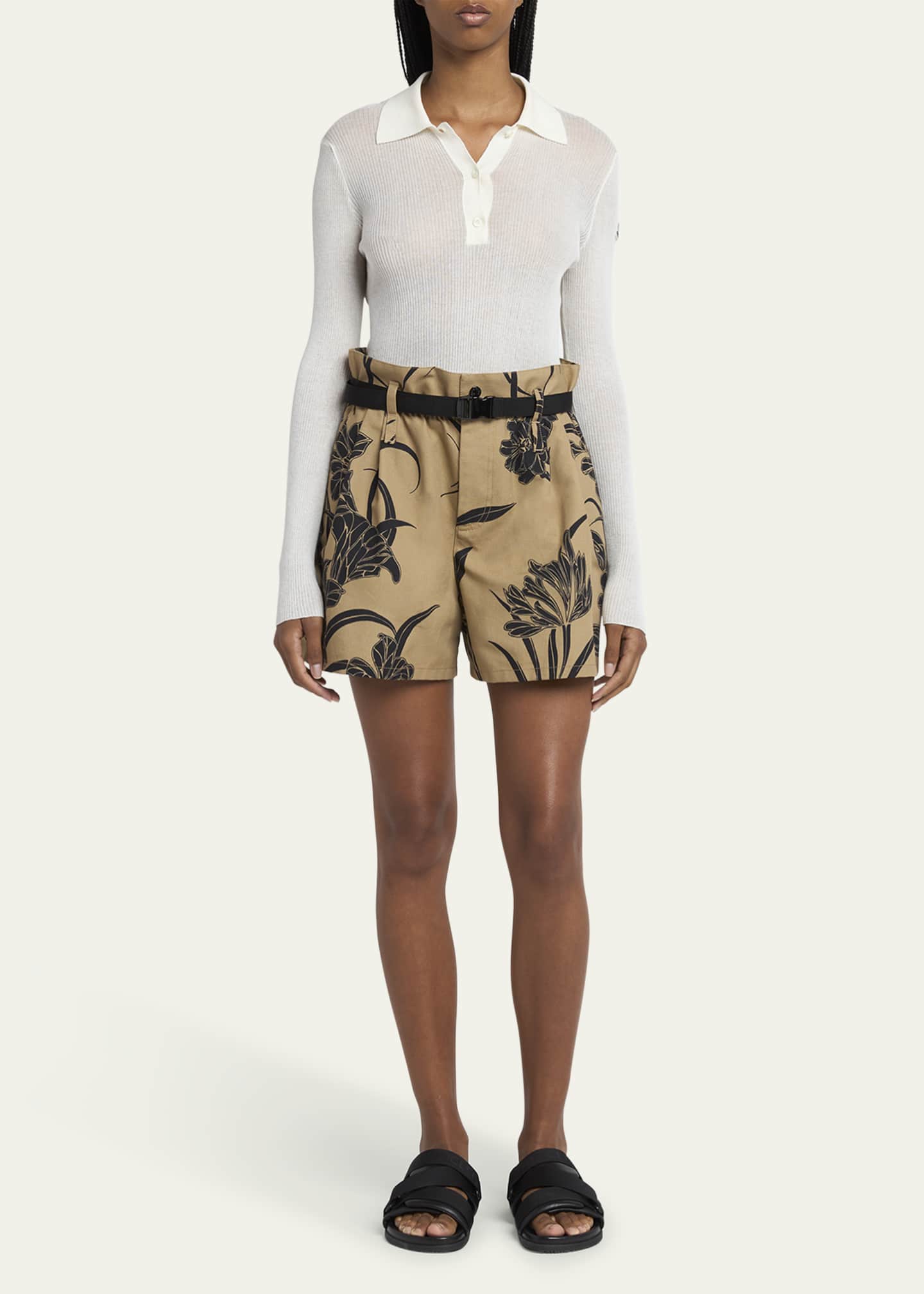 Printed Paper Bag Shorts with Belt