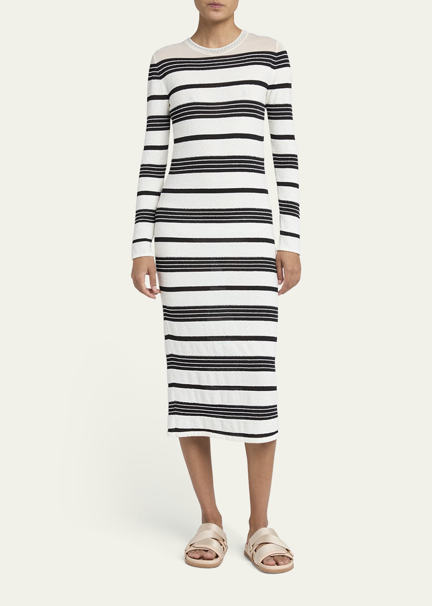 【MONCLER】STRIPED BOUCLE MIDI DRESS ミディドレス ストライプ Moncler Stripe Long-Sleeve Midi Dress - Bergdorf Goodman