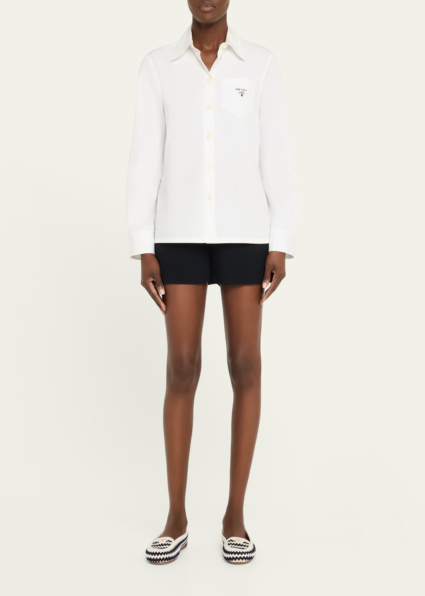 Prada Striped Cotton Crochet Ballerina Flats Image 3 of 6