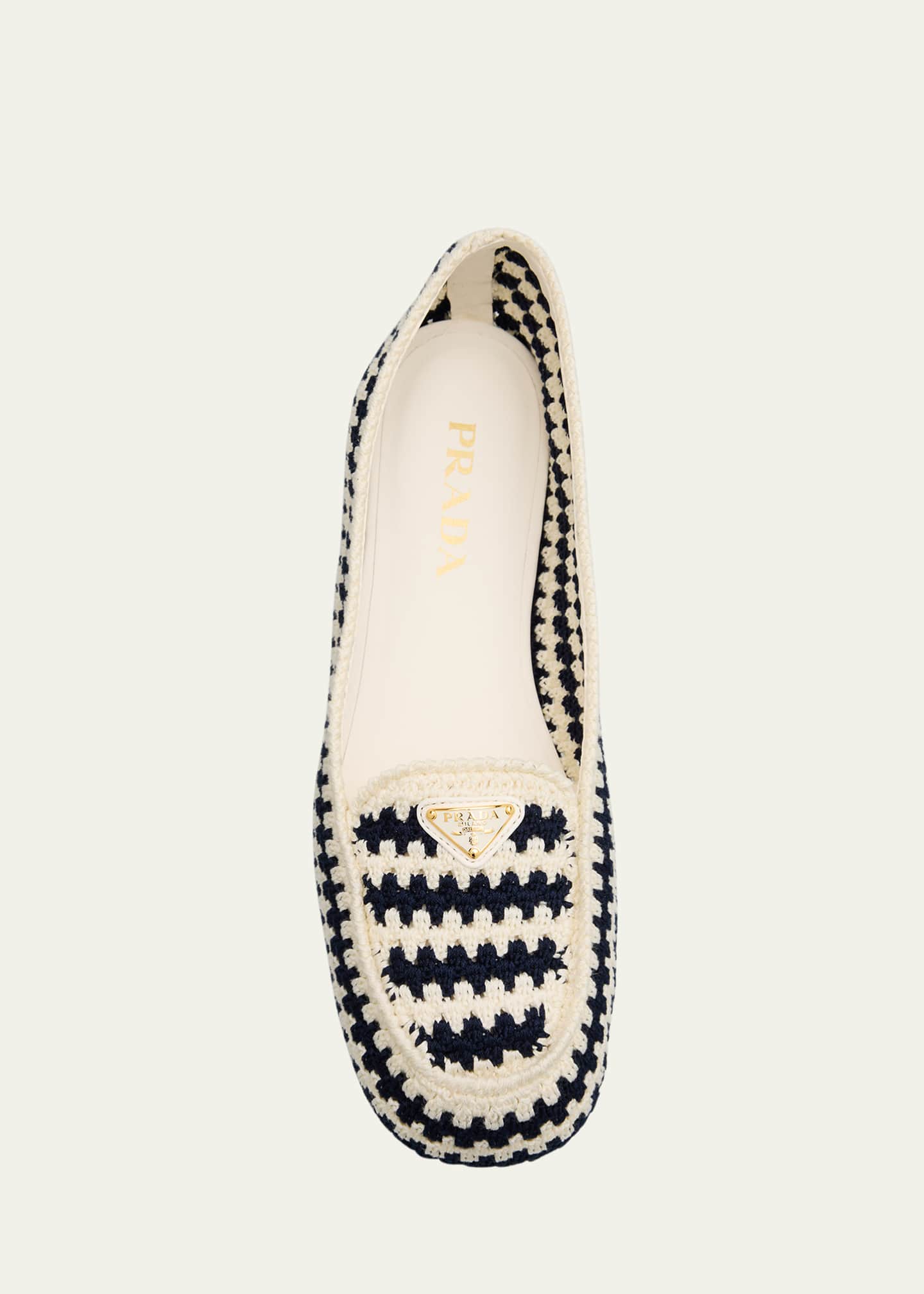 Prada Striped Cotton Crochet Ballerina Flats Image 6 of 6