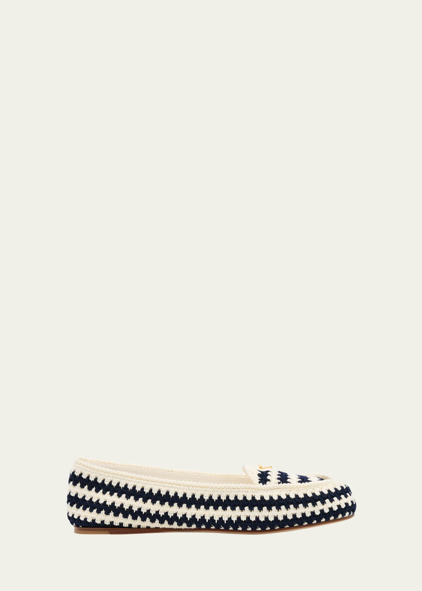 Prada Striped Cotton Crochet Ballerina Flats Image 1 of 6