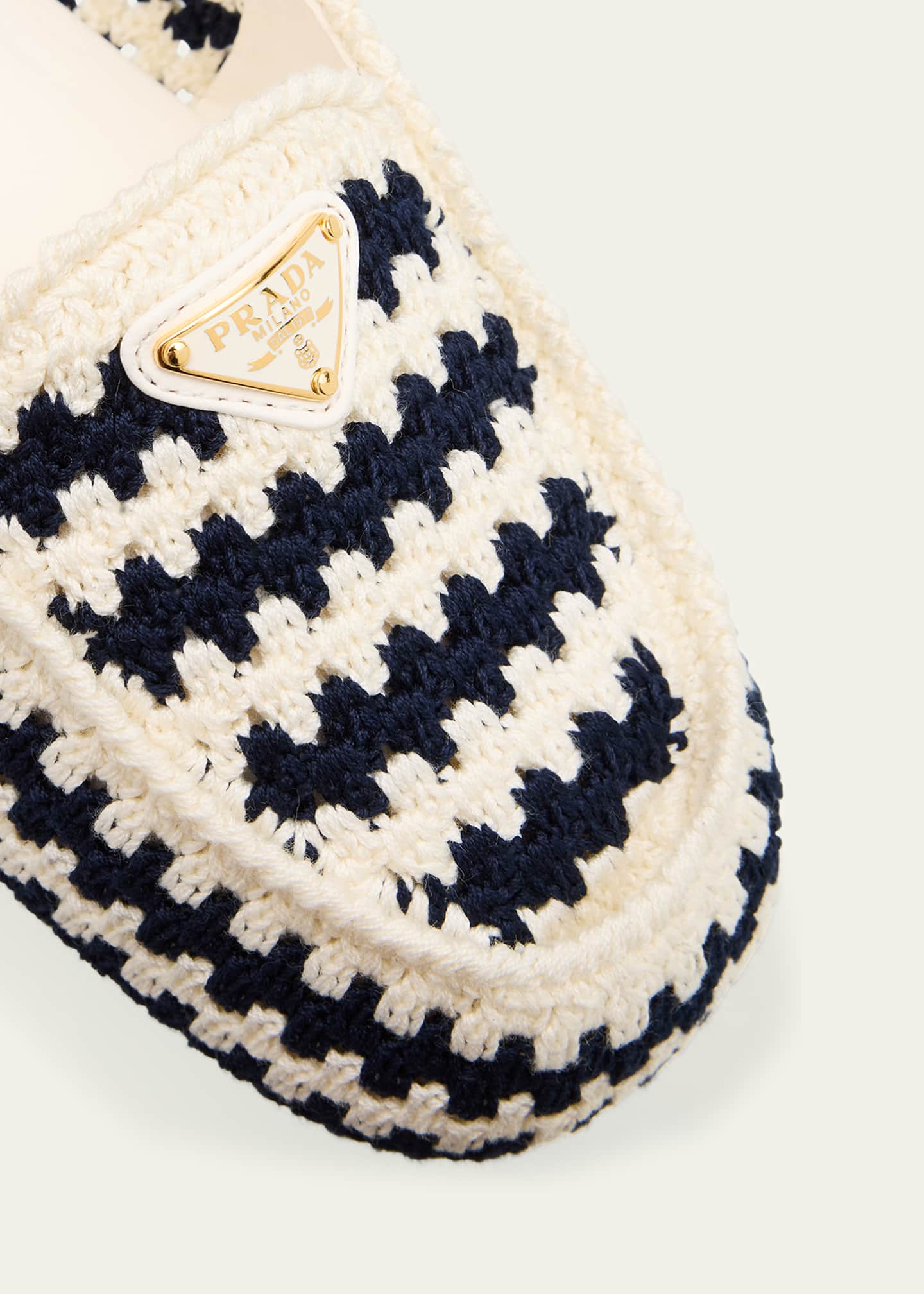 Prada Striped Cotton Crochet Ballerina Flats Image 5 of 6