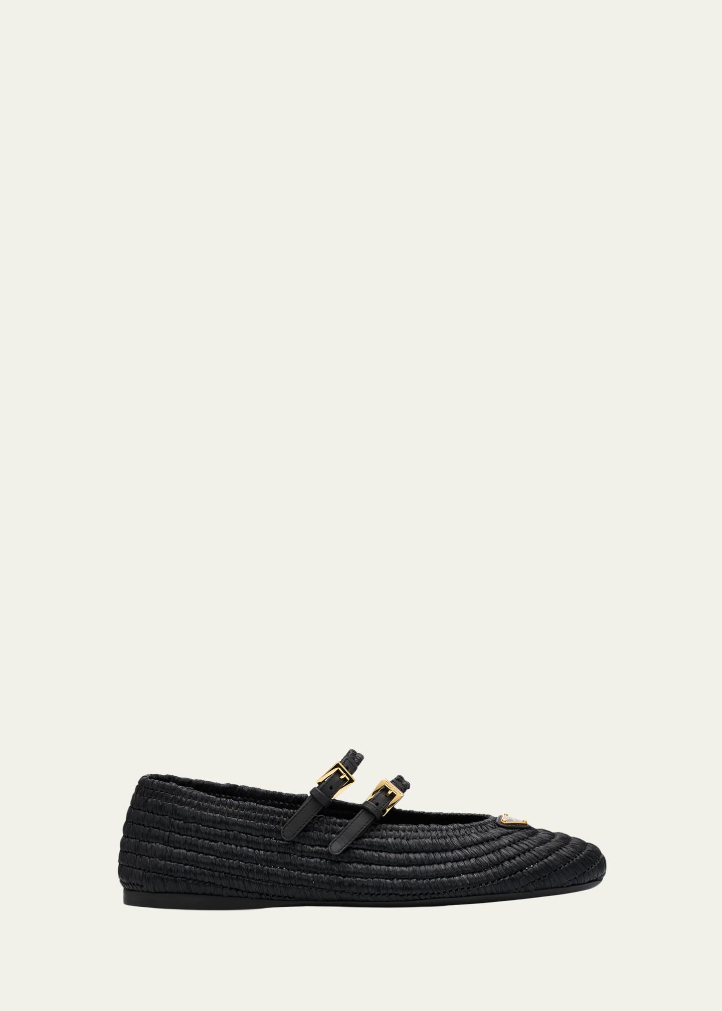 Prada Stuoia Raffia Dual Mary Jane Ballerina Flats - Bergdorf Goodman