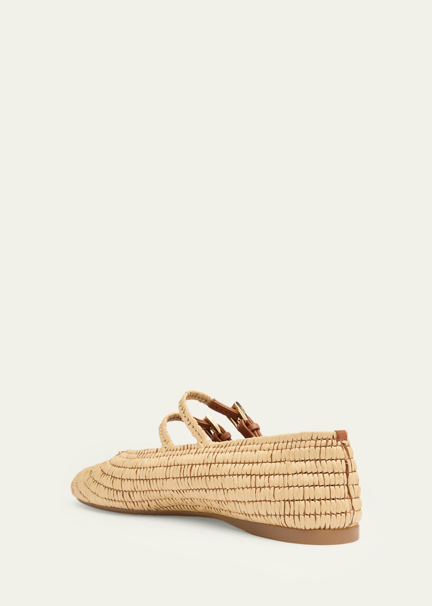 Prada Stuoia Raffia Dual Mary Jane Ballerina Flats - Bergdorf Goodman