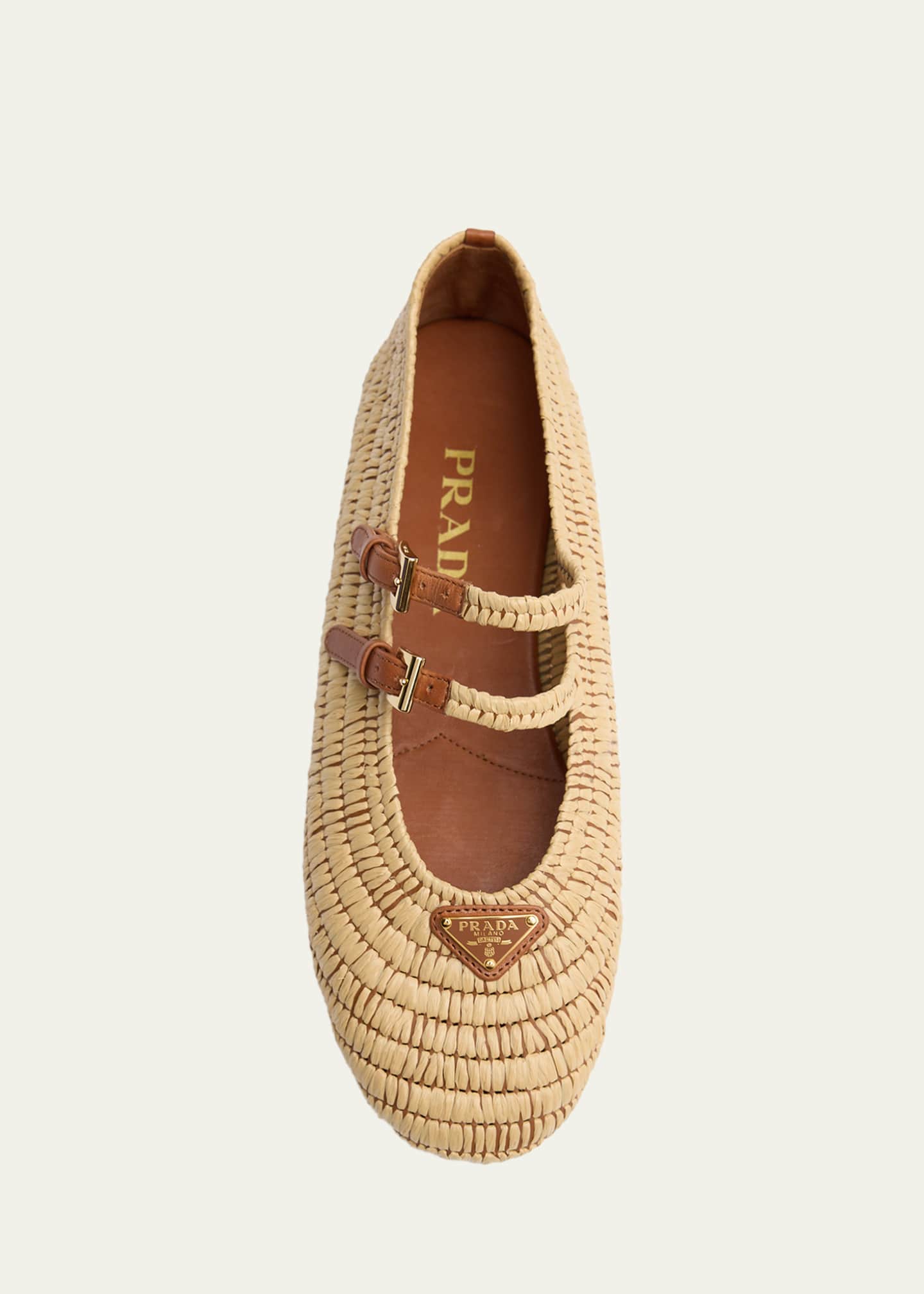 Prada Stuoia Raffia Dual Mary Jane Ballerina Flats - Bergdorf Goodman