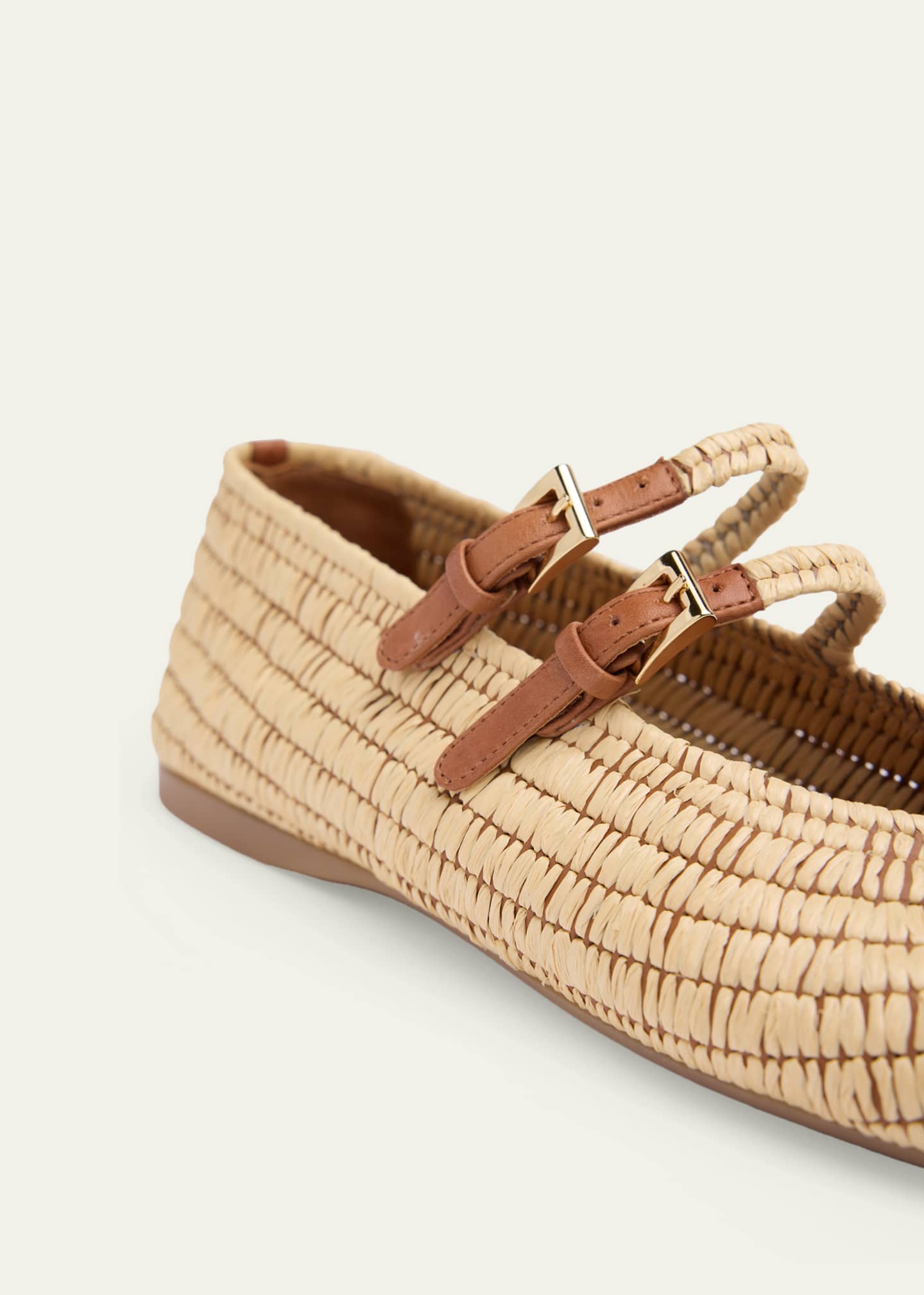 Prada Stuoia Raffia Dual Mary Jane Ballerina Flats - Bergdorf Goodman