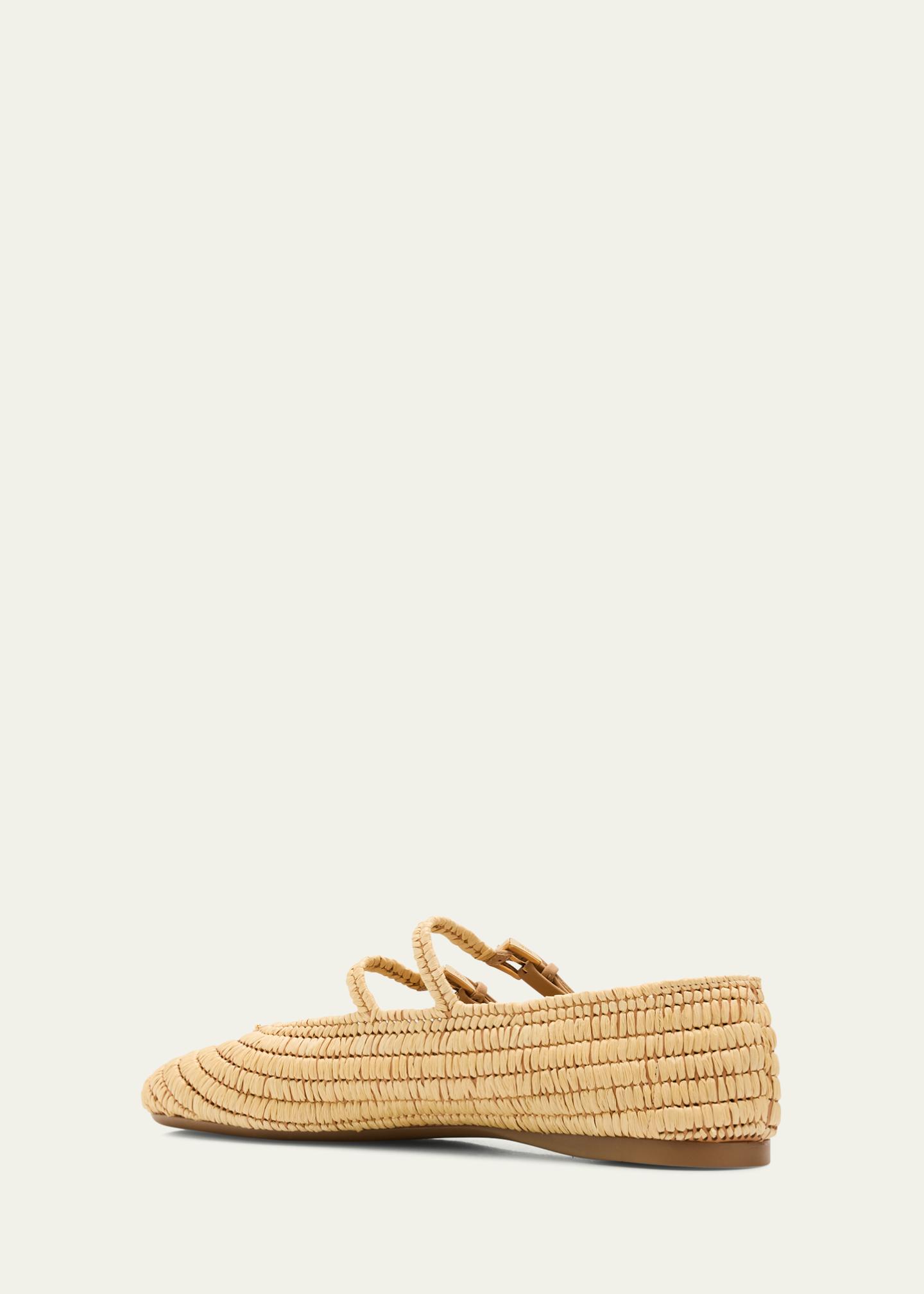 Prada Stuoia Raffia Dual Mary Jane Ballerina Flats - Bergdorf Goodman