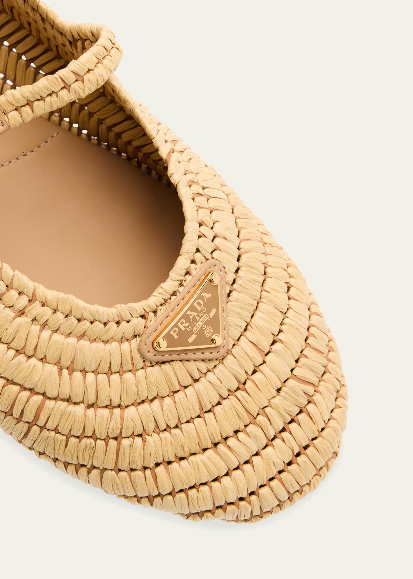 Prada Stuoia Raffia Dual Mary Jane Ballerina Flats - Bergdorf Goodman